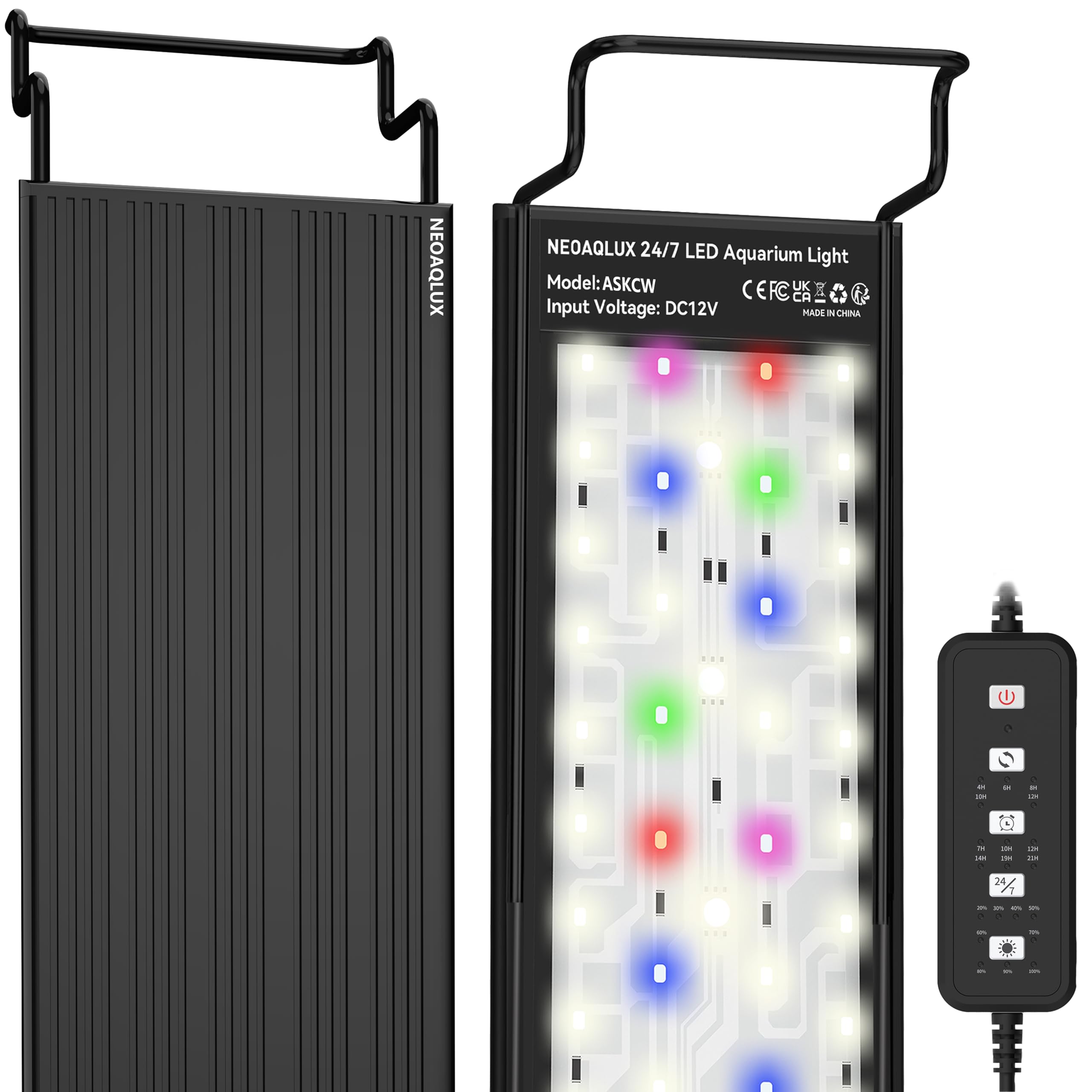 NEOAQLUX 24/7 LED Aquarium Light for 12-18 Inch Plant & Fish Tank IP68, 12-Color & Gradient & Full Spectrum with Sunrise-Daylight-Moonlight, Auto On/Off, Brightness, Extendable Brackets for Freshwater