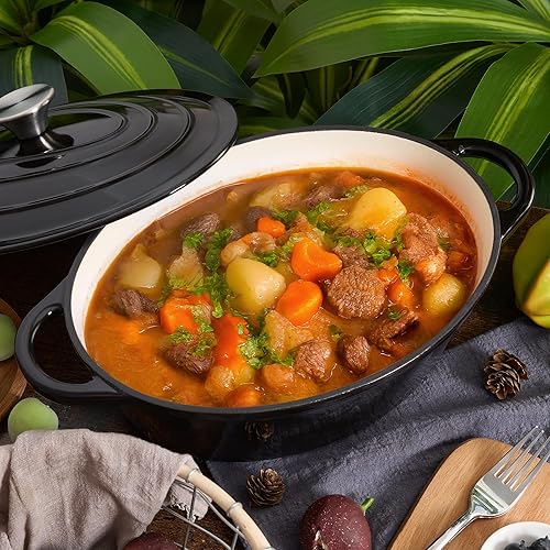 Miniatura 3 de Olla de horno holandés ovalada esmaltada de 4.5 cuartos de galón con tapa y asas dobles, horno holandés de hierro fundido para cocinar, hornear pan,