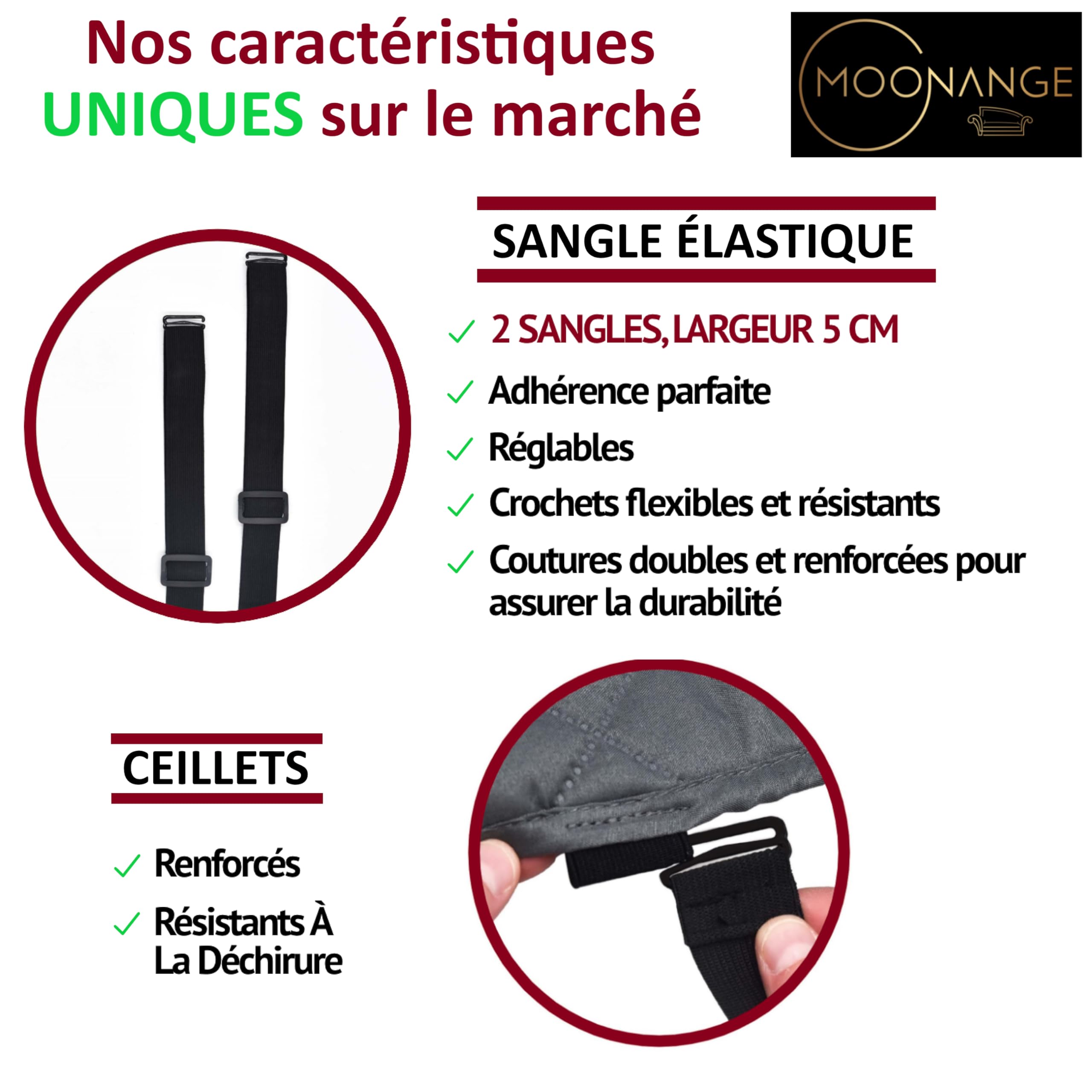 Moonange Housse de canapé 3 Places 165 cm Imperméable Réversible Antidérapante Taupe