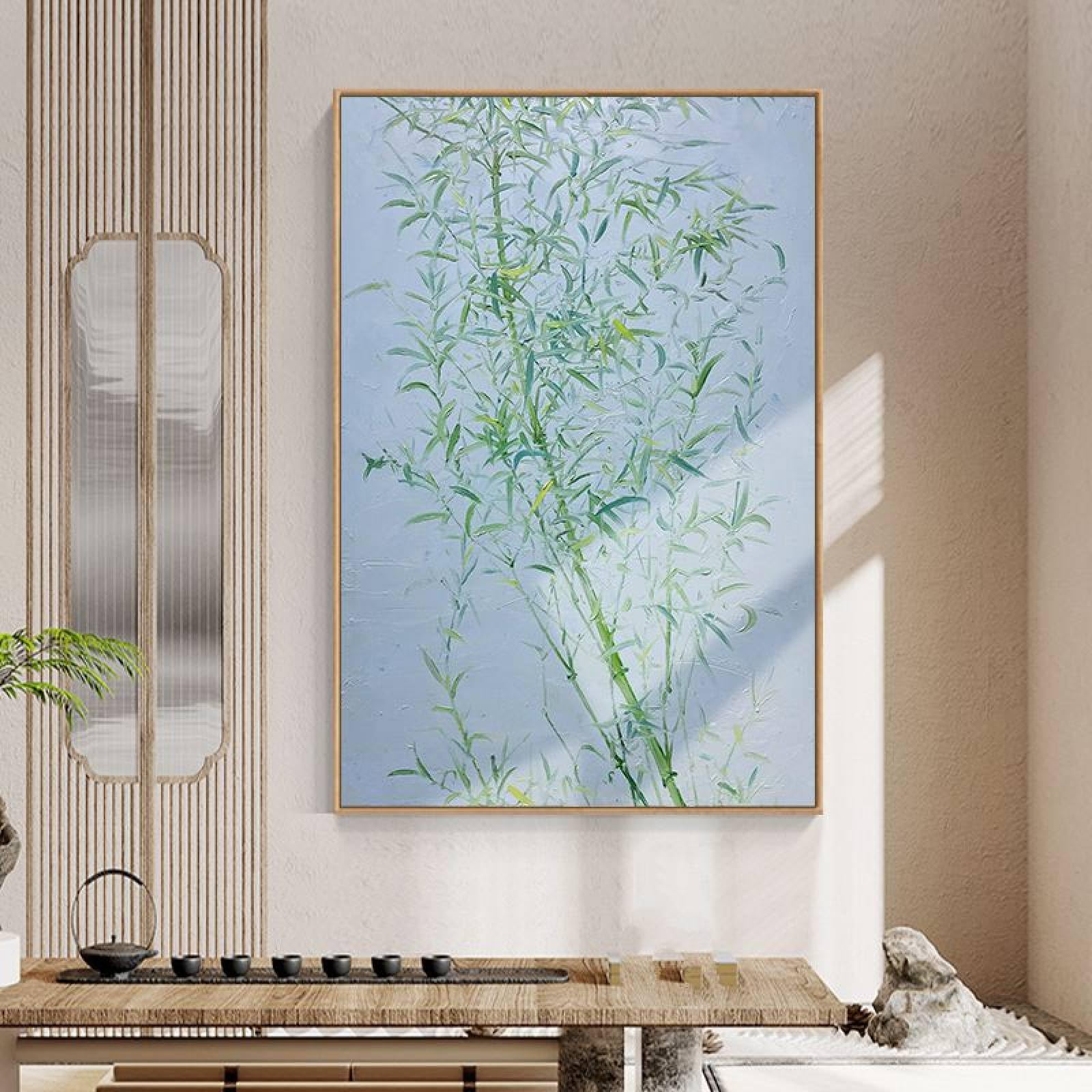 Peinture à l'huile paysage de bambou, toile art mural apaisant