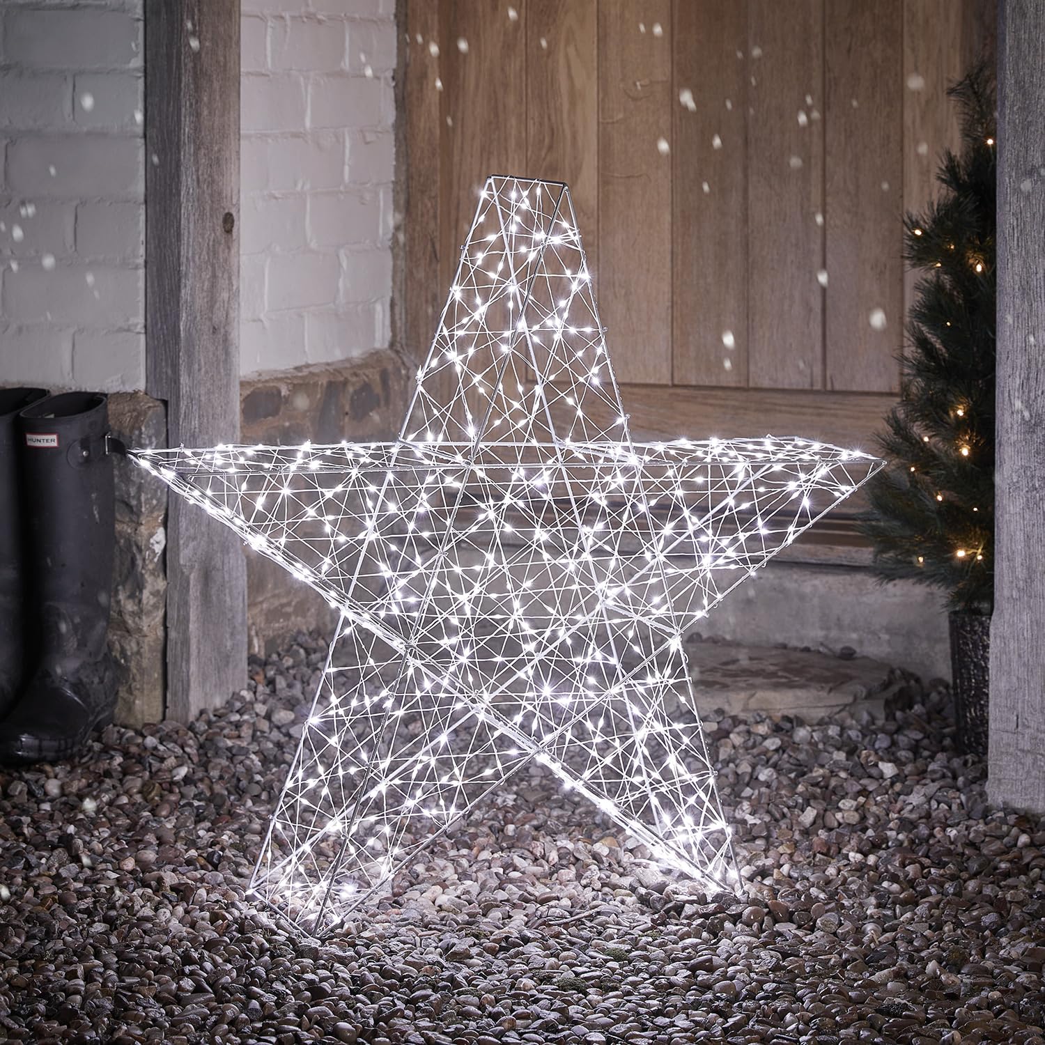 Lights4fun 82 cm 3 en 1 étoile LED Figurine minuterie Éclairage de Noël extérieur et intérieur
