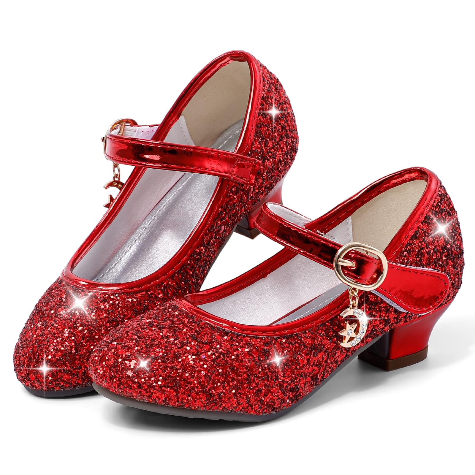 5-10 Ans Chaussures Princesse Filles Paillettes Ballerines Mary Jane à Talon Scintillantes pour Enfant