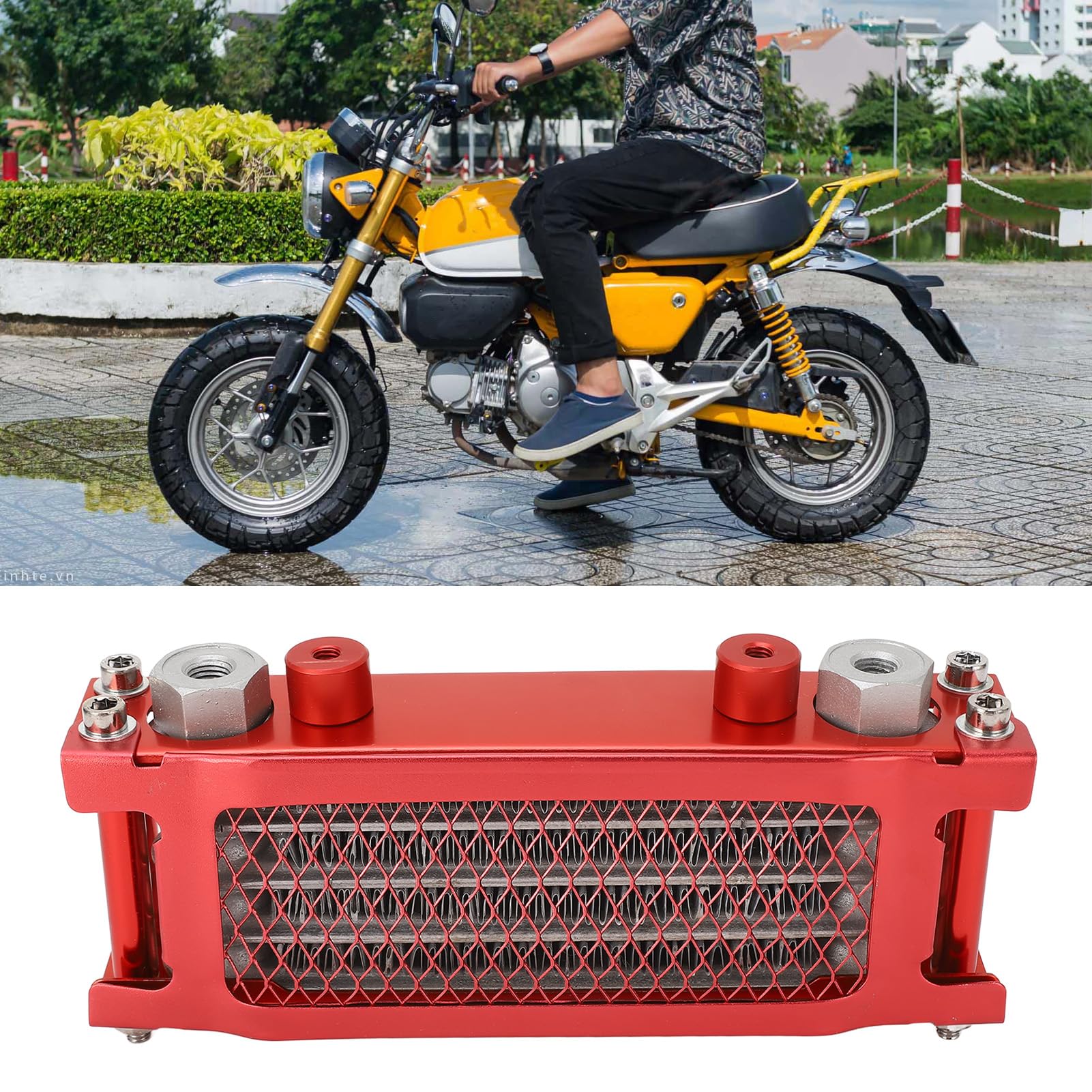 Kit Radiatore Olio Moto, Kit Radiatore Motore Ad Alta Efficienza in Alluminio a 4 File Radiatore di Raffreddamento Olio Motore per Monkey 125 50cc a 150cc Dirt Pit Bike (rosso)