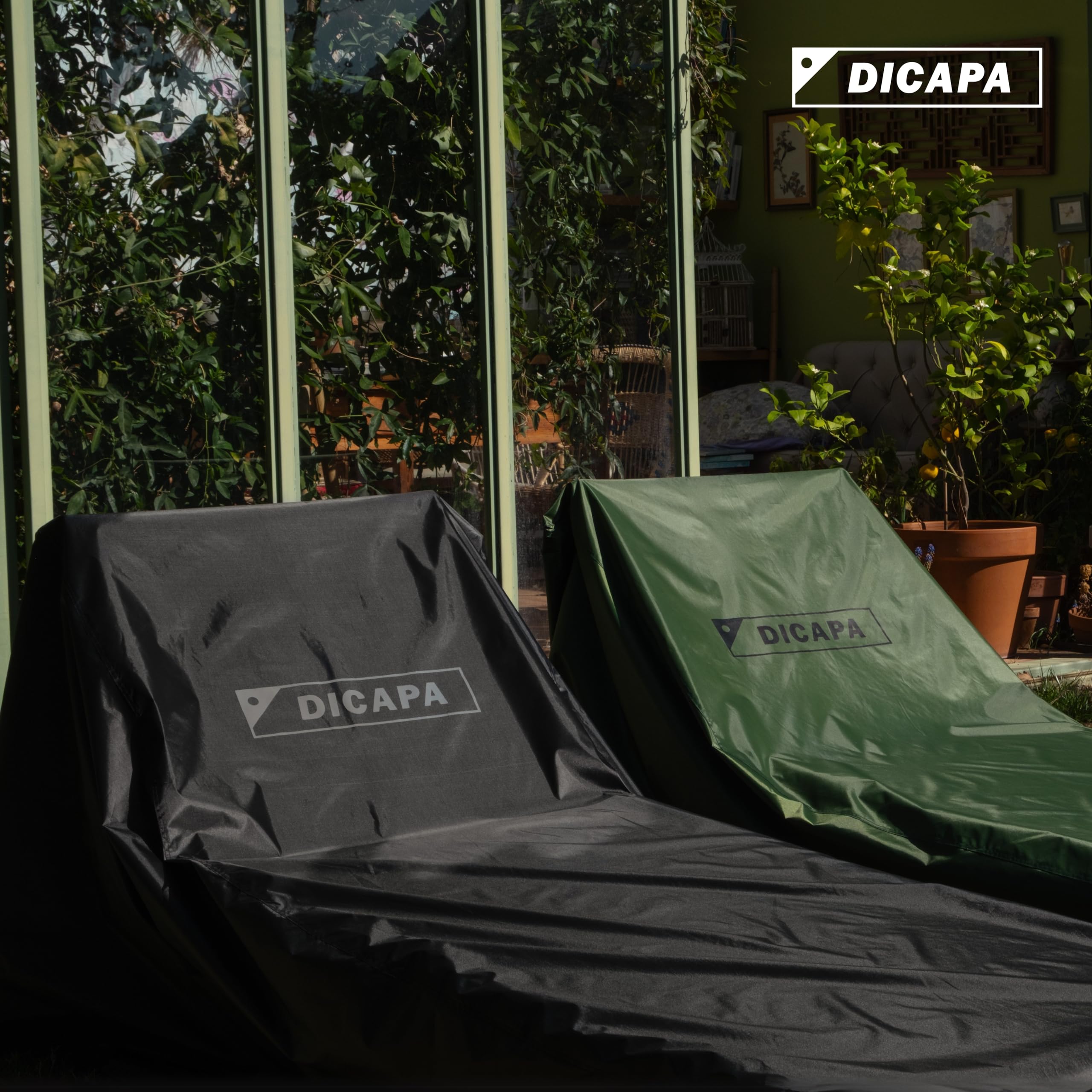 DICAPA Funda Tumbona Jardin (200x75x70cm) Funda Tumbona Exterior Impermeable, Fundas para Tumbonas (Negro) Funda Hamaca Jardin