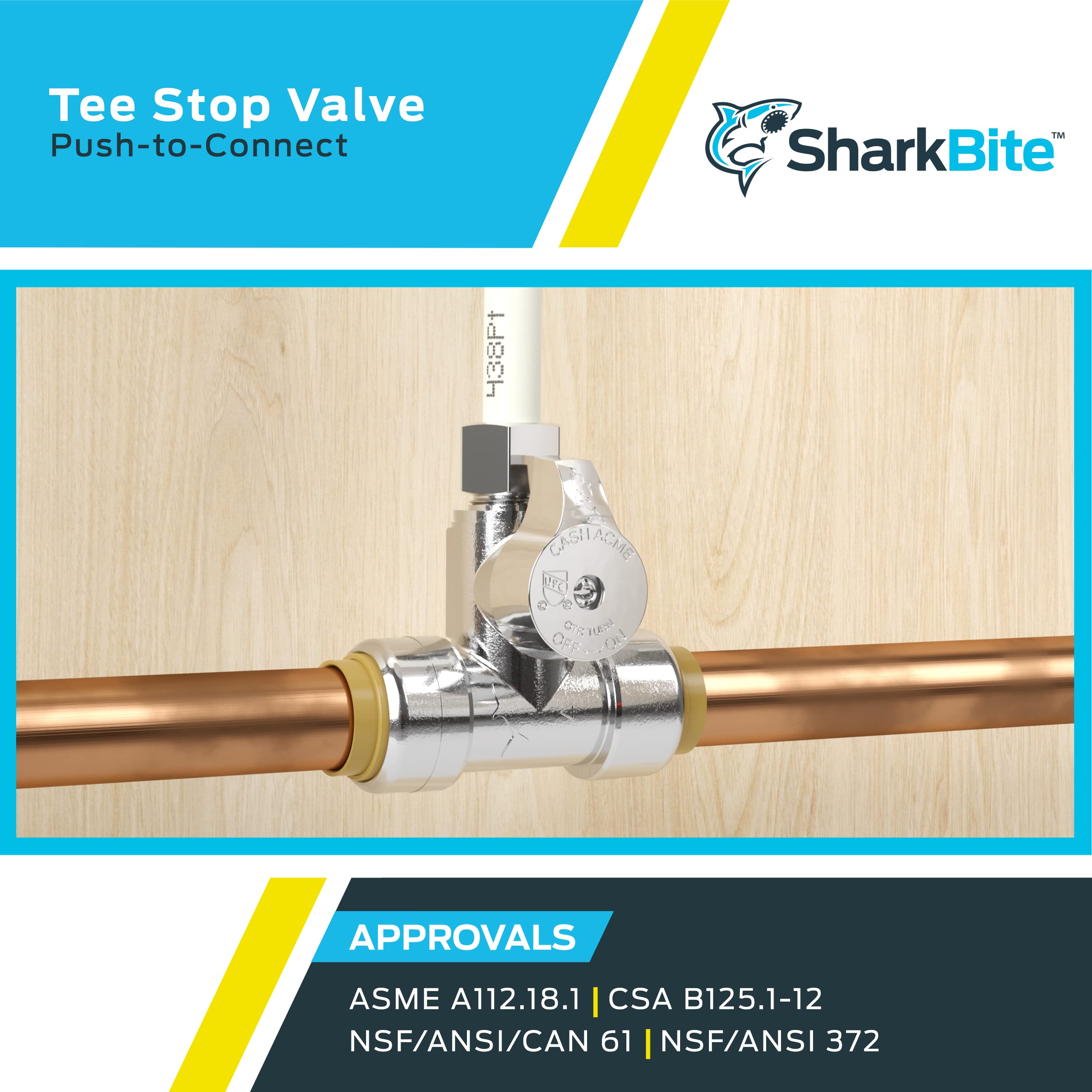 Sharkbite 24986A parada en T de compresión de 3/4 pulgadas x 3/4 pulgadas x 3/8 pulgadas
