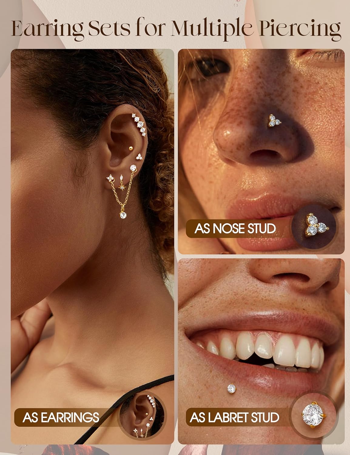 ORAZIO 16G/18G/20G Threadless Flat Back Earrings 316L Surgical Steel Cartilage Earring Stacks Flatback Push in Nose Rings Studs Hypoallergenic Tragus Helix Conch Labret Medusa Piercing Jewelry - Image 3