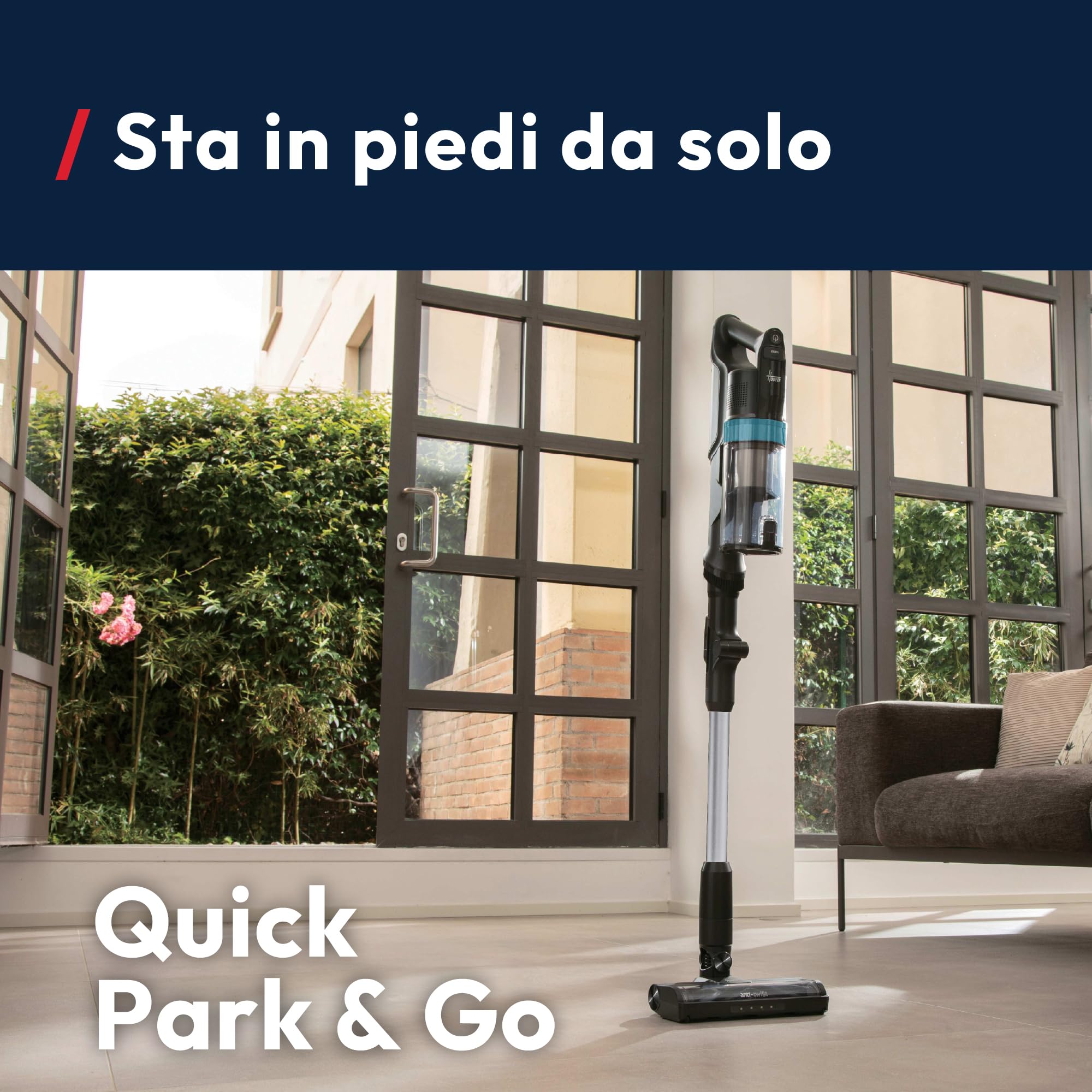 Hoover HF1 Plus con Tubo Flex, Scopa Elettrica Senza Fili con Modalità Turbo, Spazzola All Floor con Tecnologia Anti-Twist, Autonomia 45min, Quick Park&Go, Luci LED, Mini Turbo Spazzola [HF1PZ10PX]