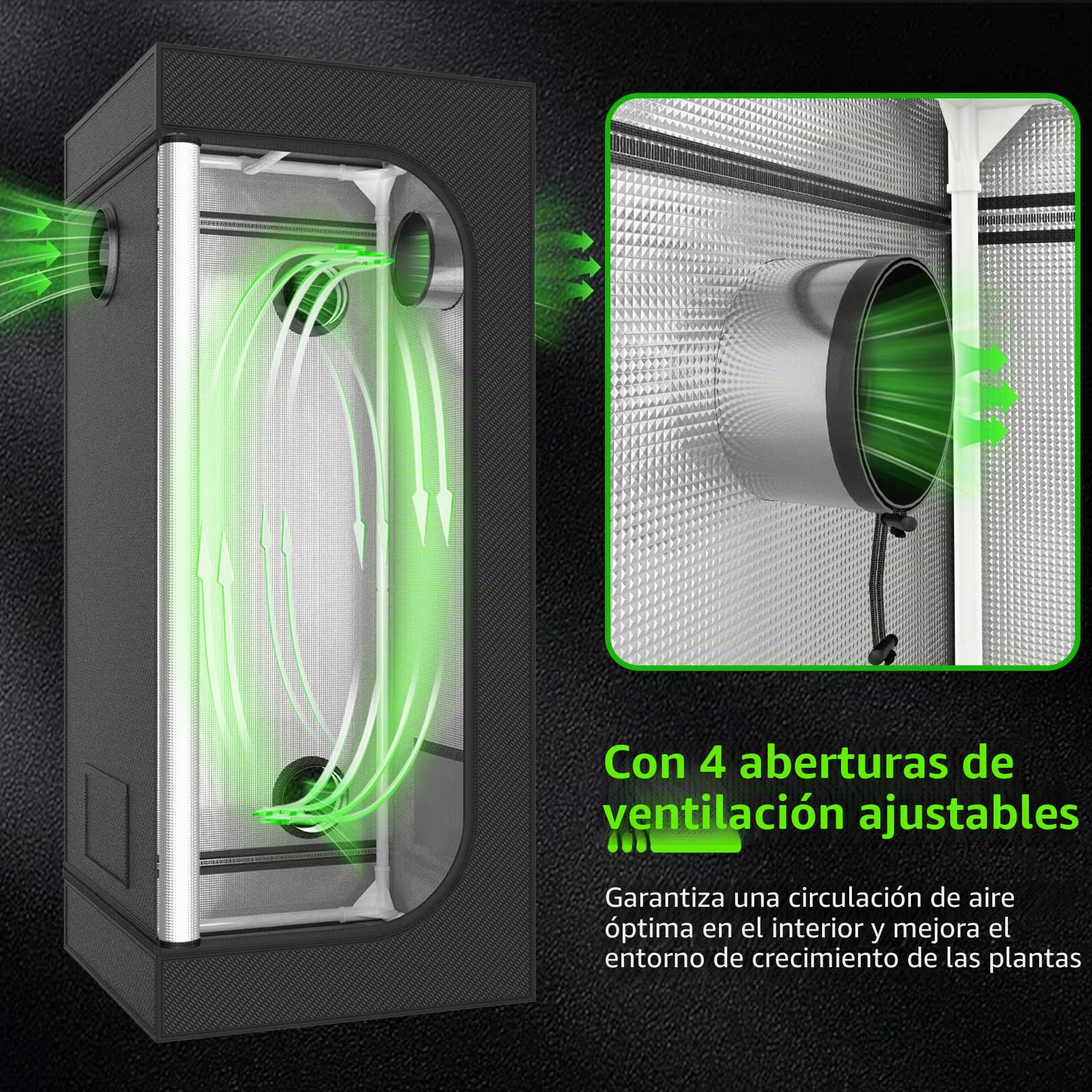 Armario de Cultivo Juego Completo Armario de Cultivo Kit 80x80x180cm con 200W LED Lámpara de Cultivo de Espectro Completo Regulable, Armario de Cultivo Kit Completo Hidroponía