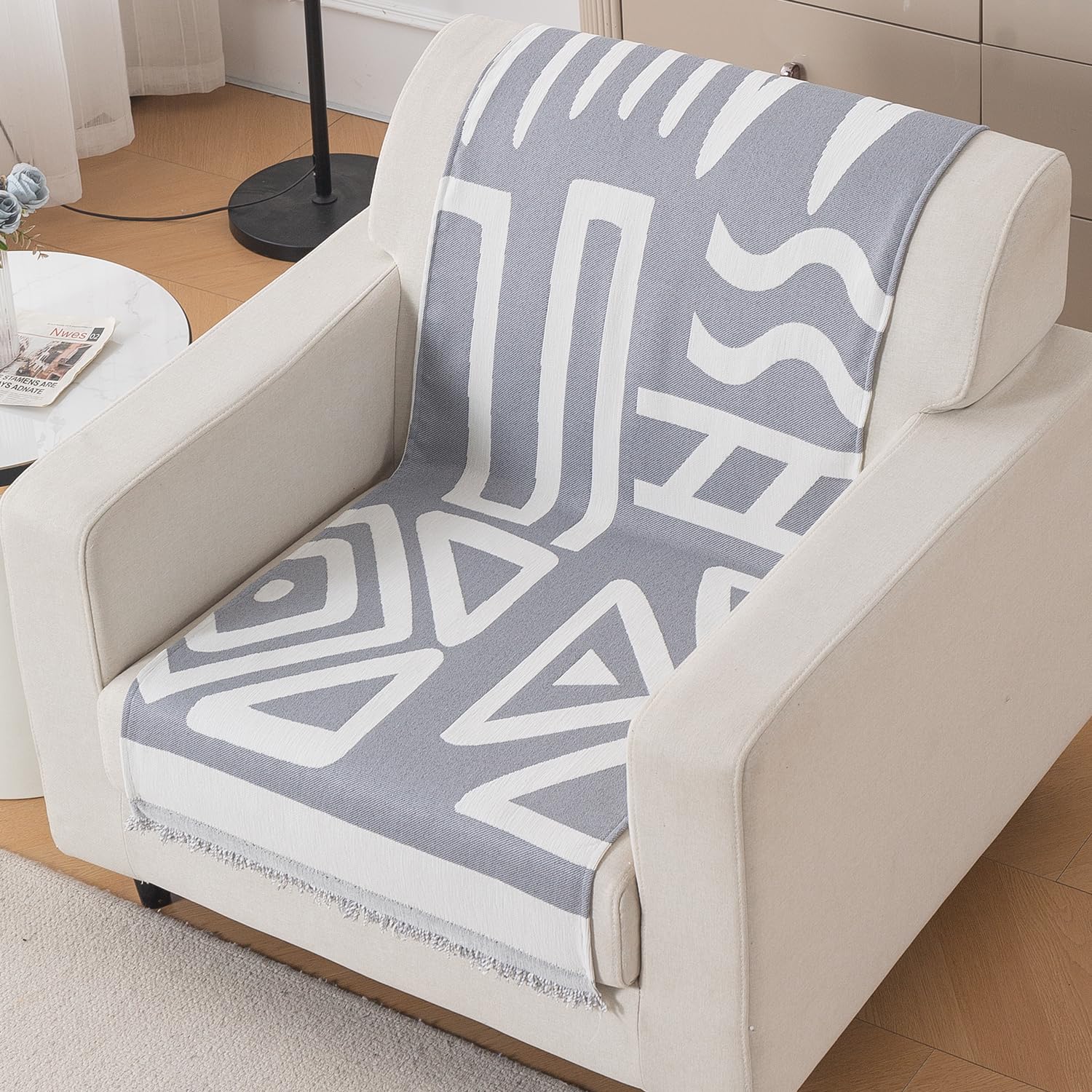 HOKIPO Premium Chenille Sofa Cover for 1 Seater Sofa |'Urban Tribe' Grey (AR-6349-GRY)-image-18