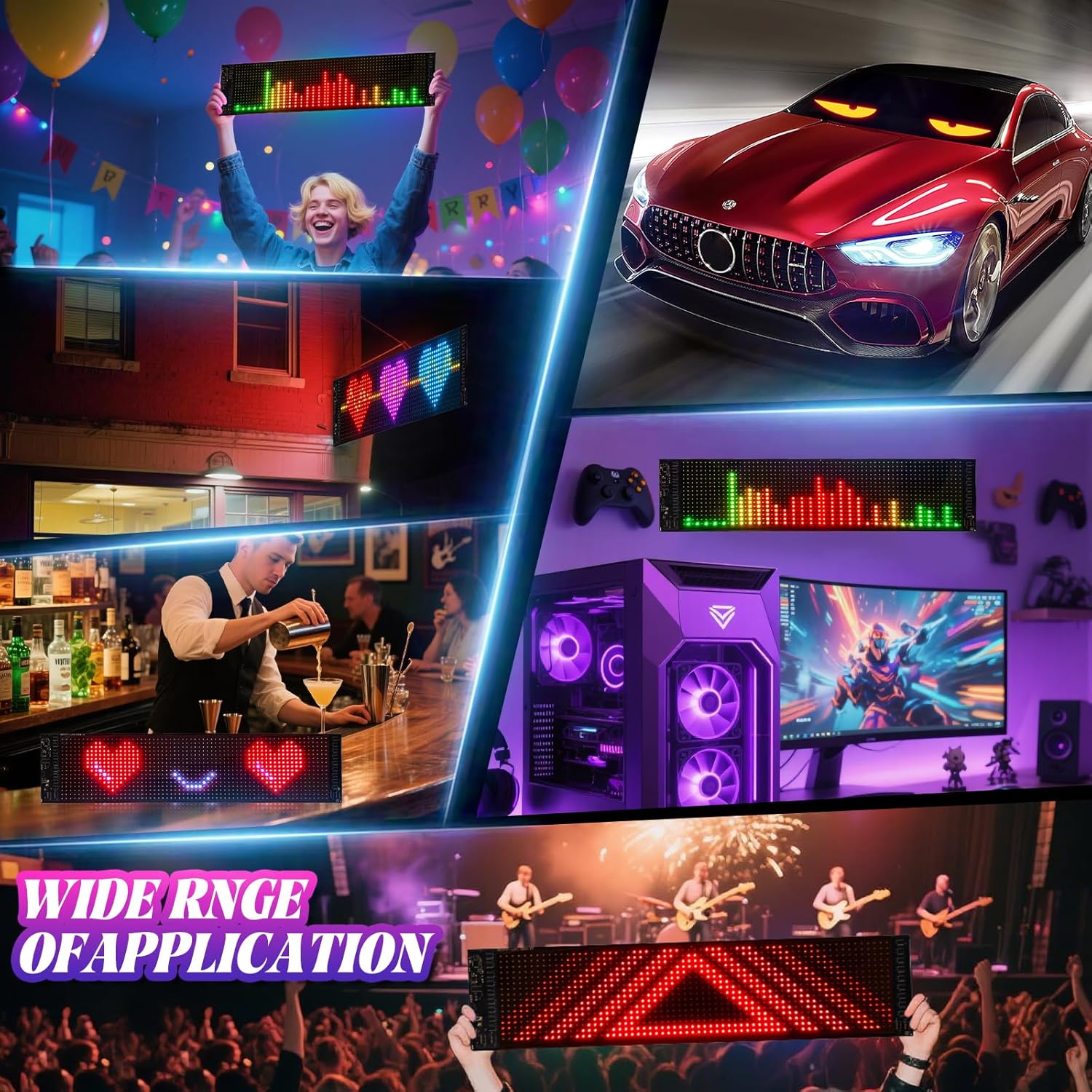 Devil Eyes for Car Windshield 14.7" x 3.6"- Dynamic RGB Car Accent Lights, Wireless App Control & DIY Text- Easy Peel-and-Stick Installation Warning Lights Universal Fit for Cars, Trucks - Image 6