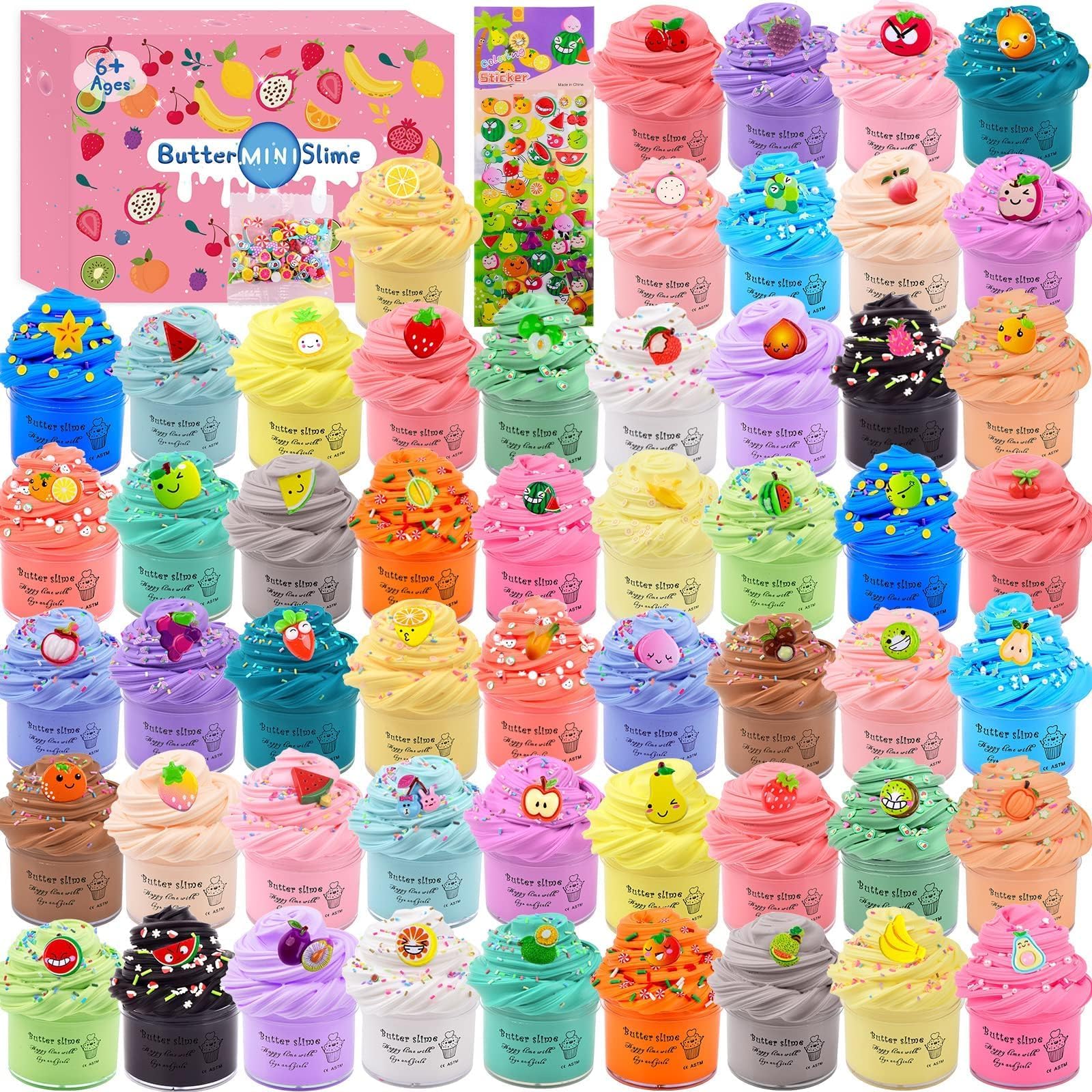 Slime Kit with 54 Pack,Christmas Mini Butter Slime, Non-Sticky and Super Soft, for Girls 10-12, Fruit Slime Party Favors Kids, Birthday Gift, DIY Putty Toy Boys