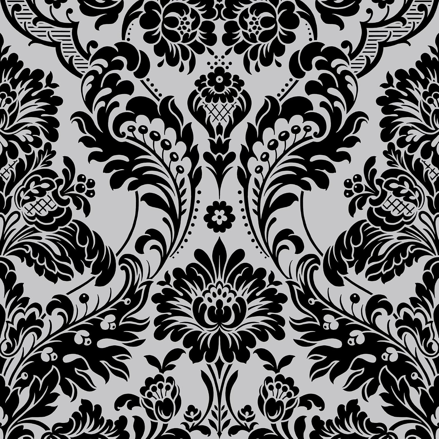 Graham & Brown Gothic Damask Flock Black and Silver Paste The Wall Wallpaper