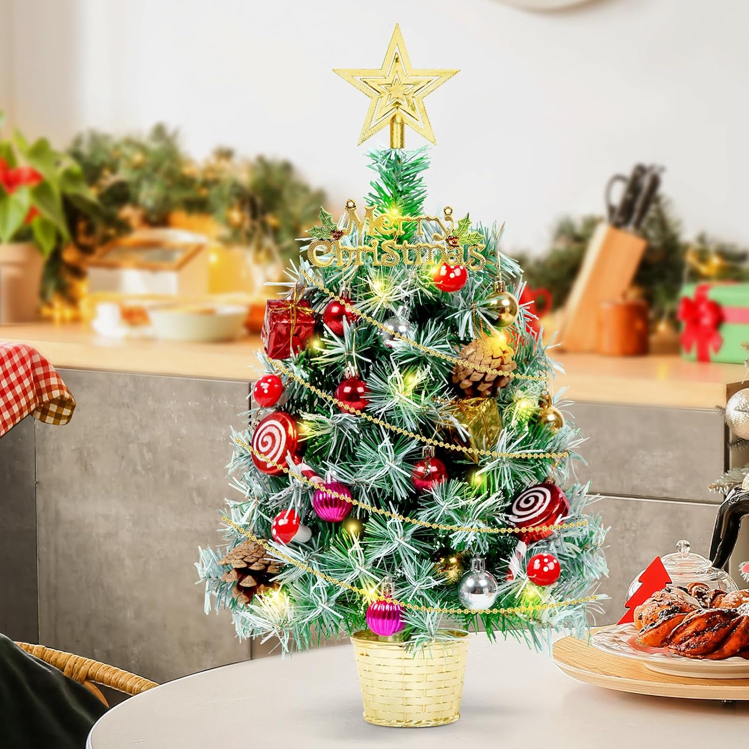 Tabletop Small Xmas Trees, 20" Prelit Mini Christmas Trees