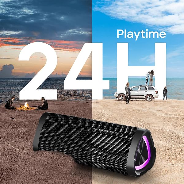 Bluetooth Speaker,Vanzon V40 Portable Bluetooth Speaker Wireless, IPX7 Waterproof Speaker with 24W HiFi Stereo Sound, All Day Playtime, LED Lights, TWS Pairing Speaker for Outdoor/Home/Party - 4