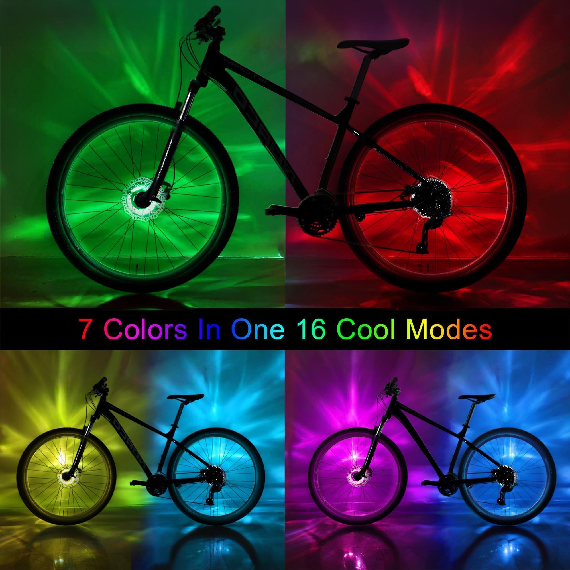 DAWAY A16 Plus Lot de 2 lumières LED rechargeables par USB pour roue de vélo avec détecteur de mouvement et modes disco – Lumières lumineuses étanches pour enfants, adolescents et adultes (convient