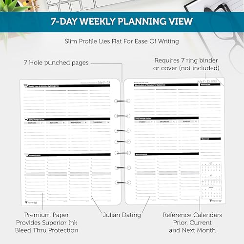 Miniatura 3 de Planner Pad Organizador de 12 meses, de 7 agujeros, hojas sueltas, embudo de 3 niveles, julio de 2025 a junio de 2026  año académico de tinta negra,