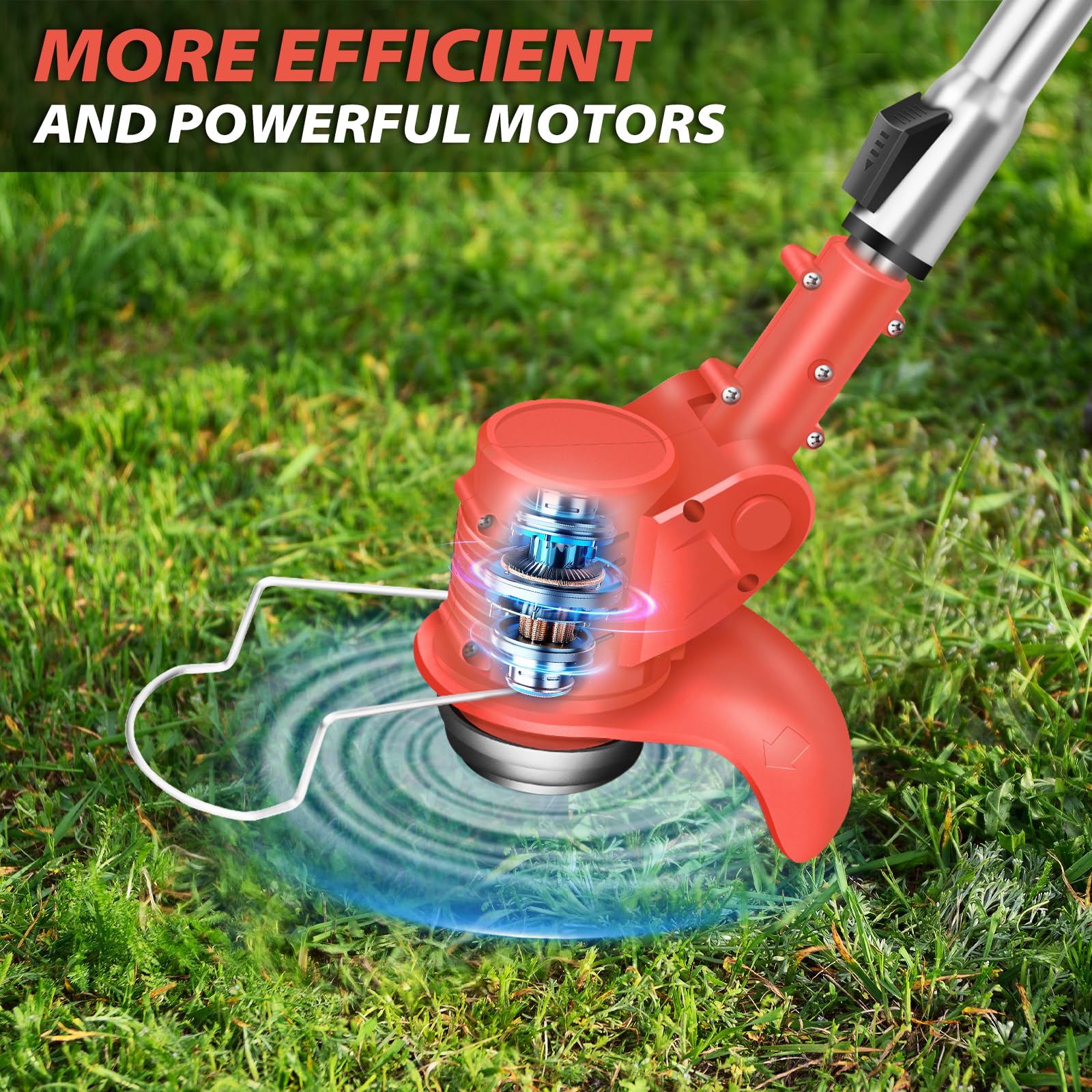 Decespugliatore elettrico da giardino, resistente, senza fili, con 2 batterie, rosso