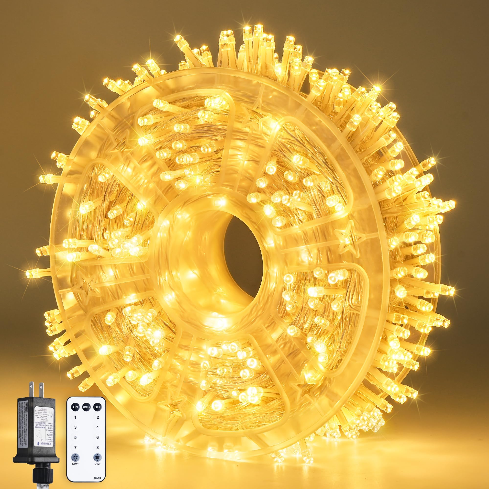 168ft 600 LED Warm White Christmas String Lights Plug in, 8 Modes Outdoor Christmas Lights Waterproof, Twinkle Lights for Christmas Tree, Gazebo,Patio Decoration