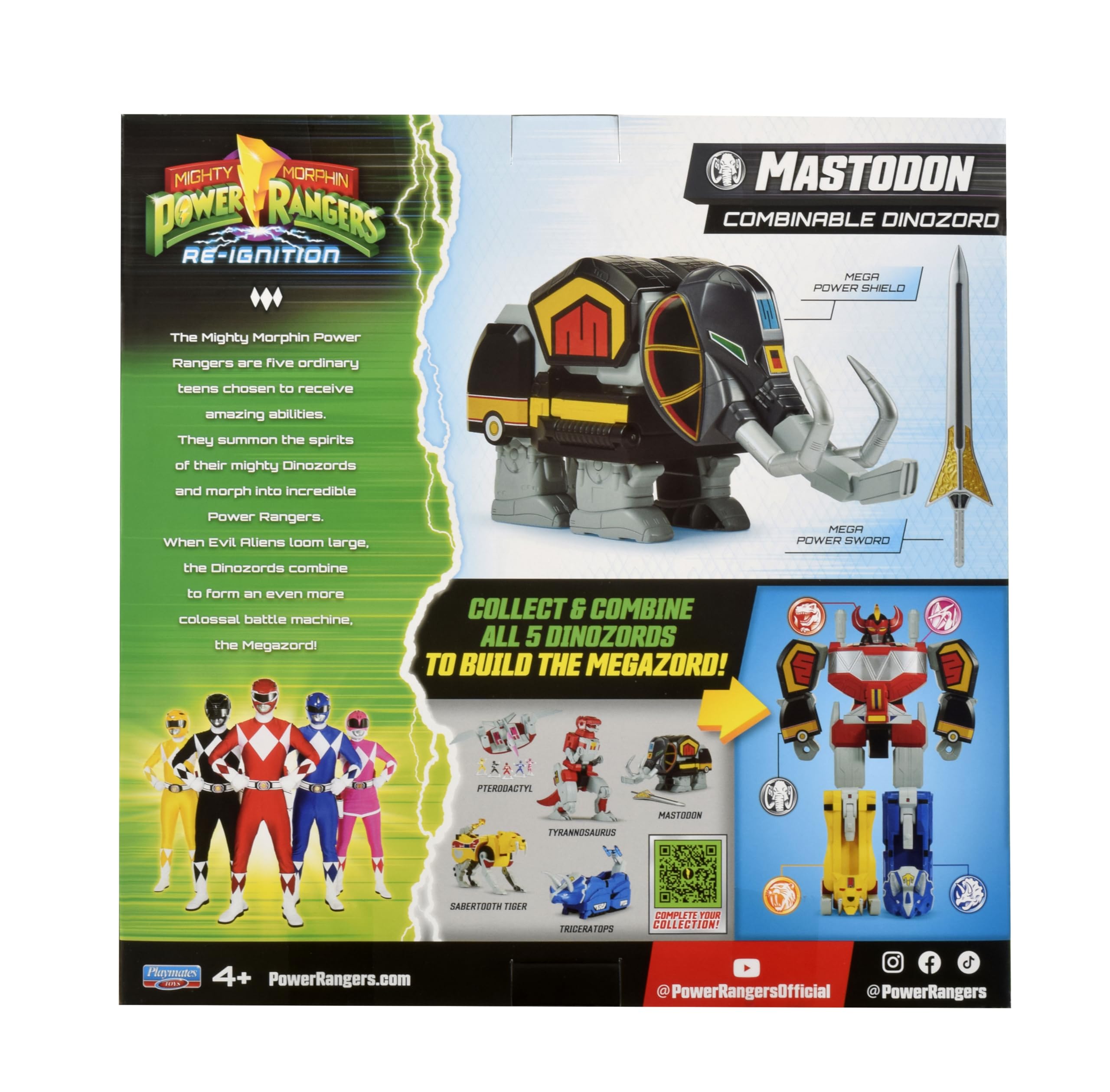 Power Rangers - Collezione Megazord, Zords articolato combinabile, statuetta, 20 cm, modello Mastodon Dinozord, per bambini dai 4 anni, PWG002
