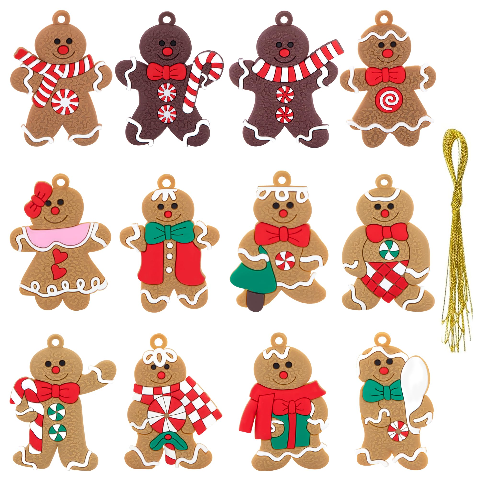 Adornos de Pan de Jengibre de Navidad 12 Piezas Colgante de Navidad del Pan de Jengibre Adorno de Árbol de Navidad de Hombre de Pan de Jengibre con Cuerda para Decoración