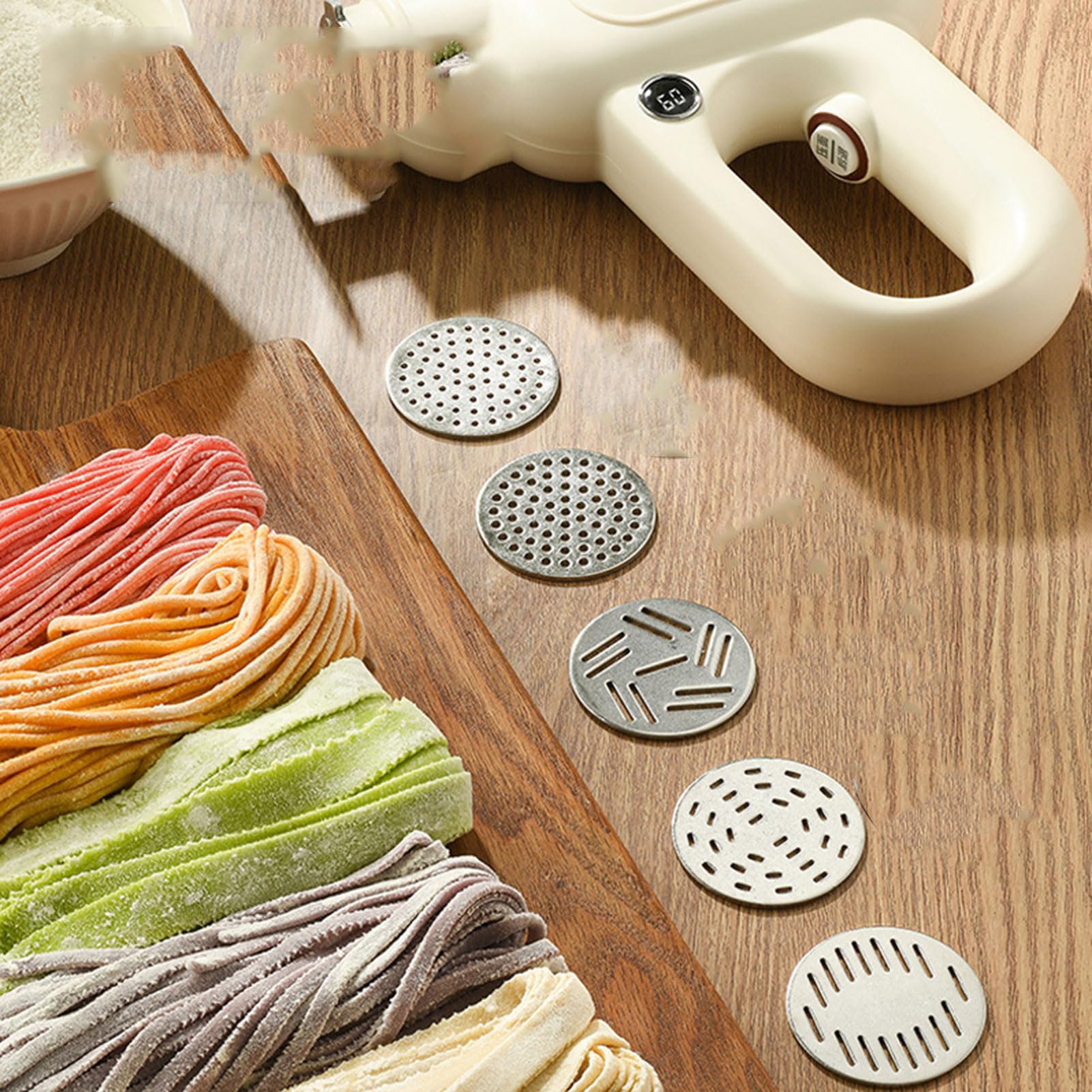 Machine à Presser Nouilles Automatique pour Maison, Machine à PâTes Spaghetti Maison sans Fil avec 8 Moules Mise Forme, Machine à PâTes éLectrique pour Restaurants Cuisines