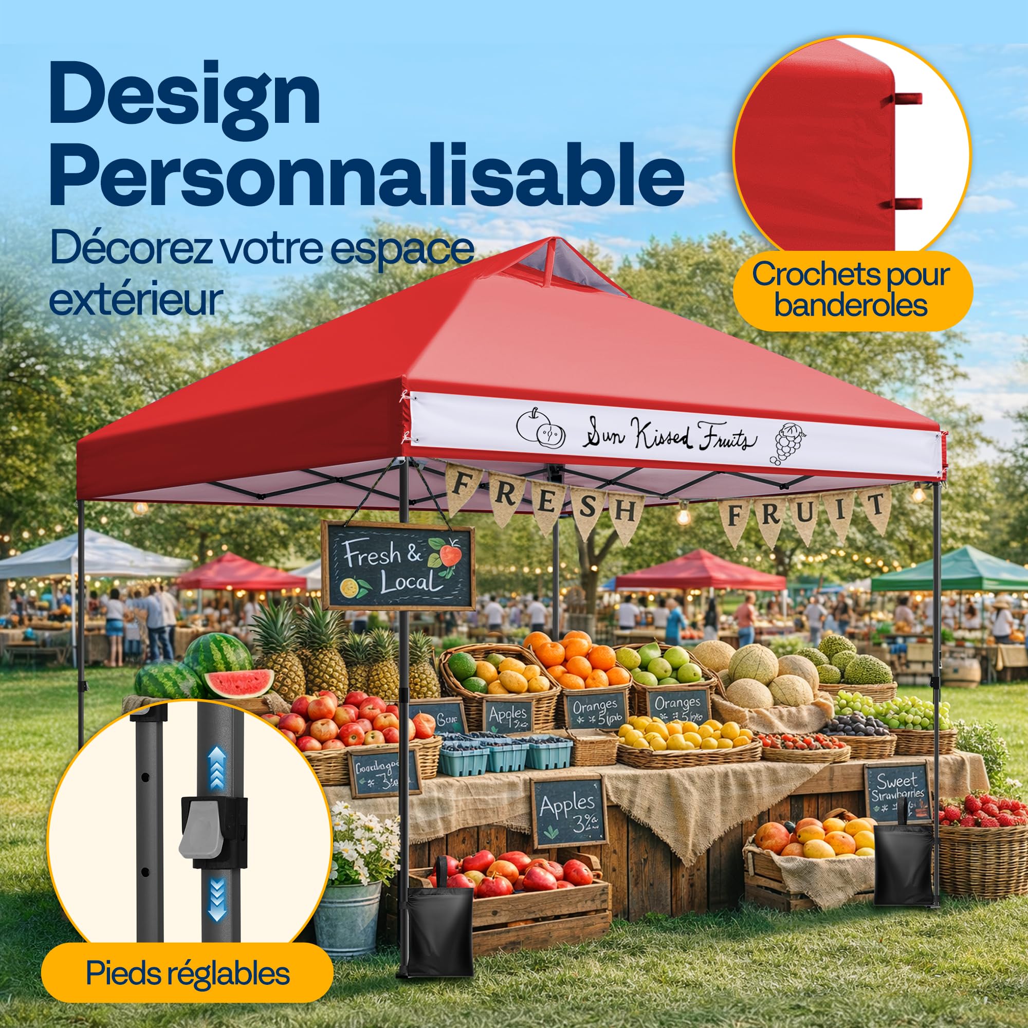 VIVOHOME Tente Pop-up Tonnelle 3 x 3 m Installation par Simple Pression Robuste avec Sac De Transport À roulettes Et 4 Sacs De Sable
