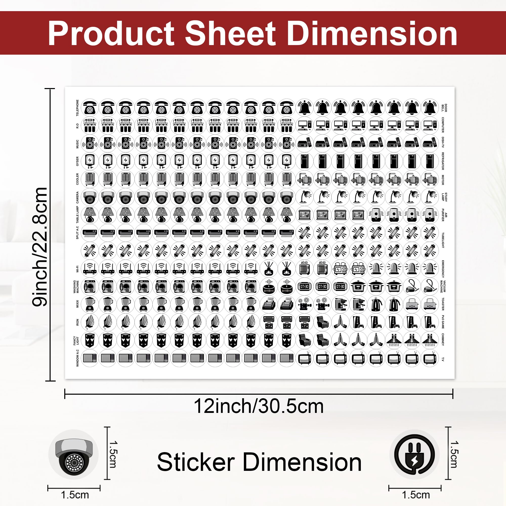 GLUN® 600 Switch Board Stickers 60+ Icons (Monochrome Black) | Luxury Vinyl Decorative Switch Stickers for Home, Hotel, Office & School | Self Adhesive, Waterproof & Removable — Amazon image 4