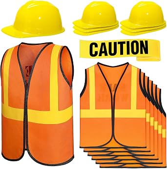 13 Pcs Construction Party Supplies for Kid, Vests Hats Caution Tape Roll