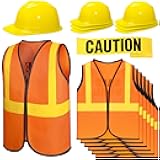 Hillban 13 Pcs Construction Birthday Party Supplies 6 Kids Construction Vests 6 Kids Hard Hat 1 Caution Tape Dressing up for Birthday Party Costume