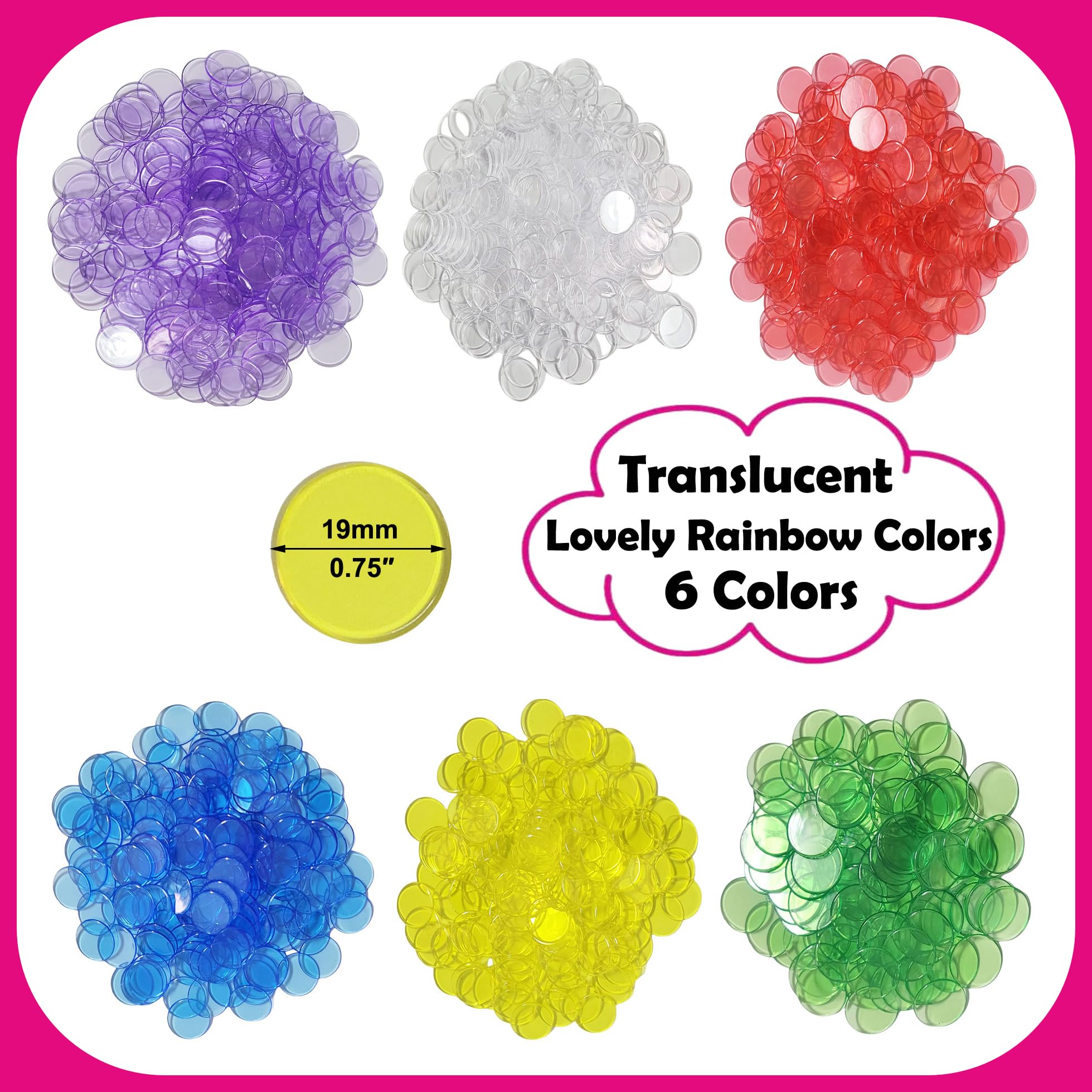 AiFanS 600 Pieces 3/4 Inch Bingbo Chips - Translucent Counting Chips with Portable Jar, 6 Vibrant Colors for Educational Games, Sorting & Counting Activities - Image 3