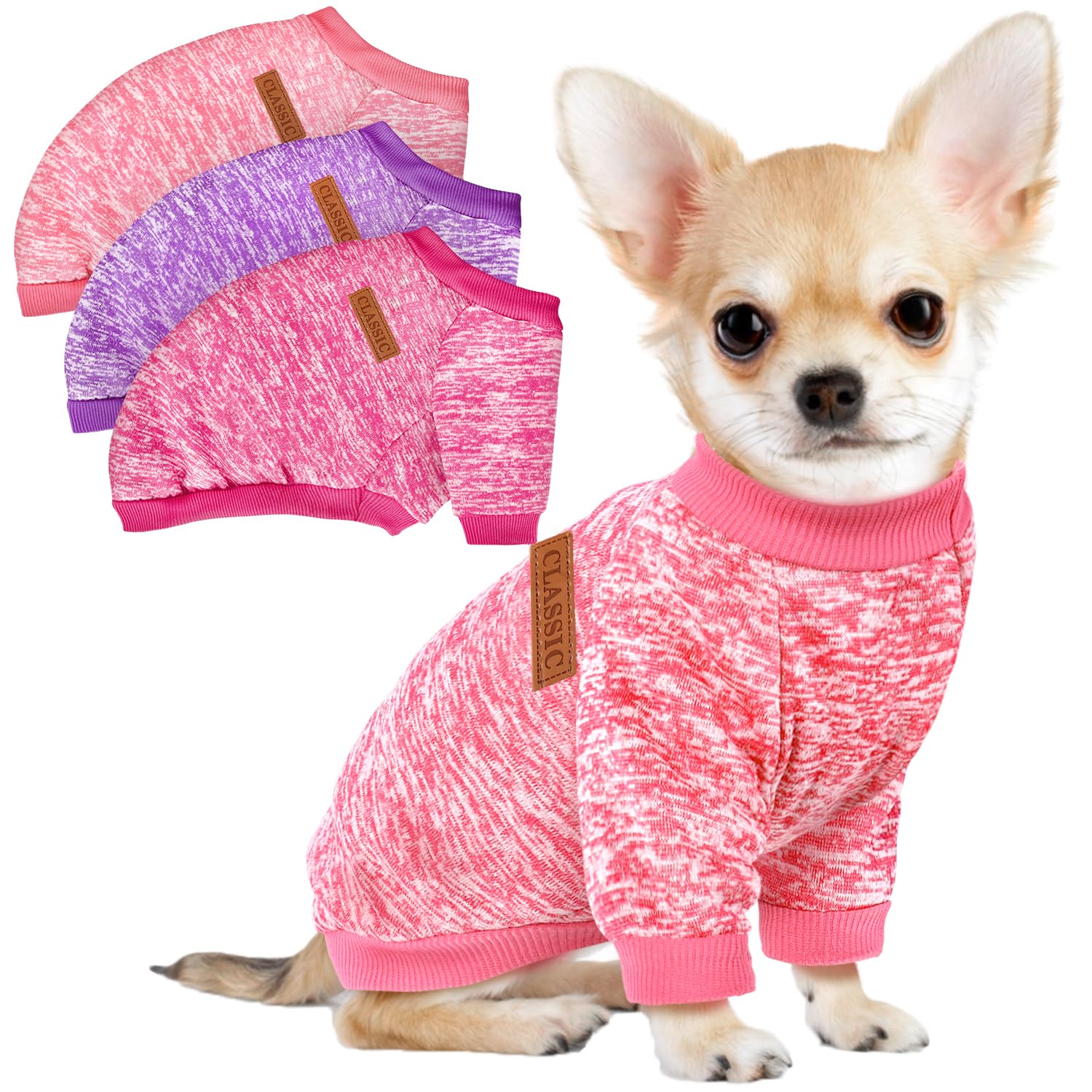 3 Pack Dog Sweaters for Small Dogs Girl Boy Winter Fleece Clothes Warm Soft Dog Sweatshirt Outfit for Dogs Cats Pet Apparel