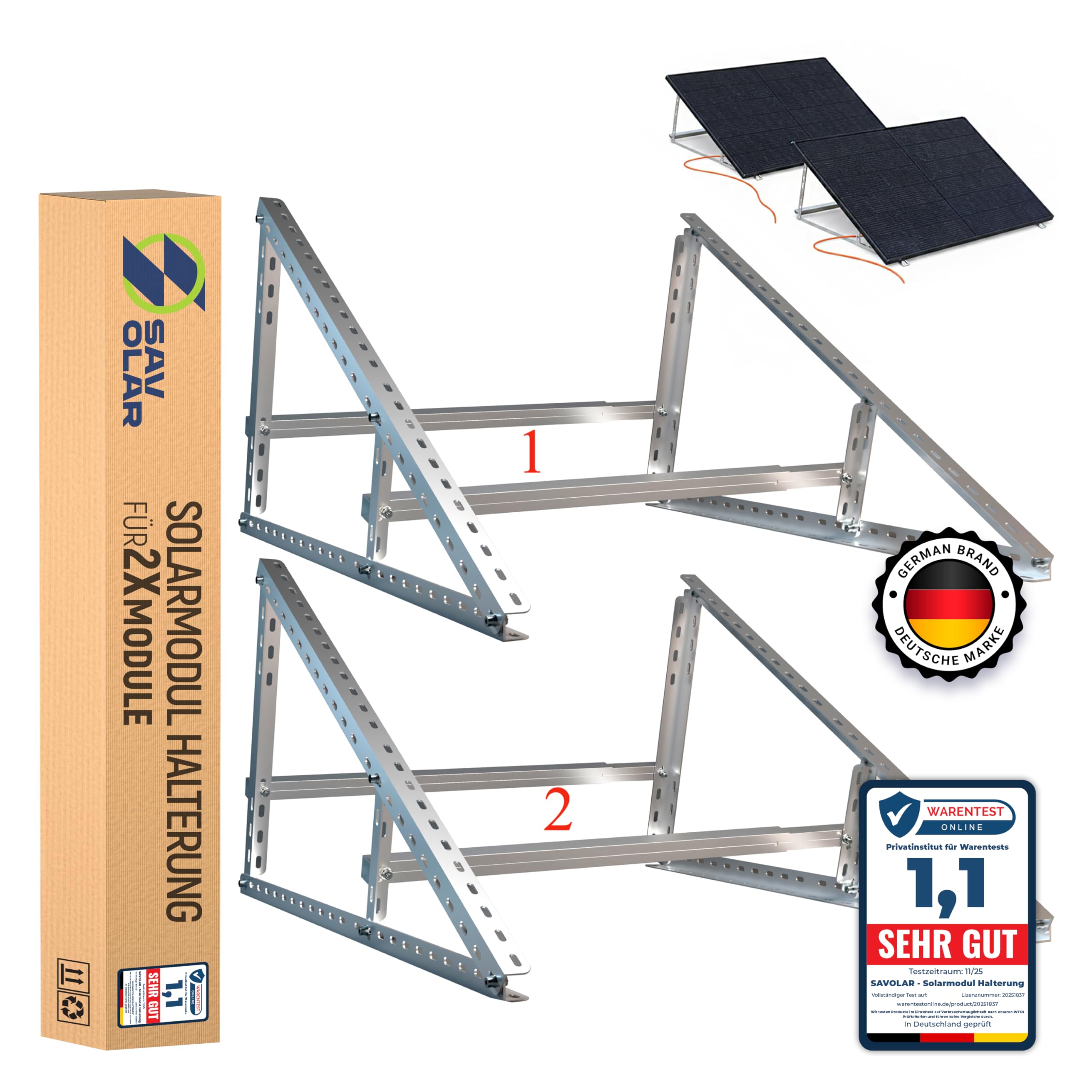 SAVOLAR Solarmodul Halterung Solarmodul Halterung 2 Stück, Wandmontage, Aluminium & Edelstahl, für Balkonkraftwerk bis 117cm