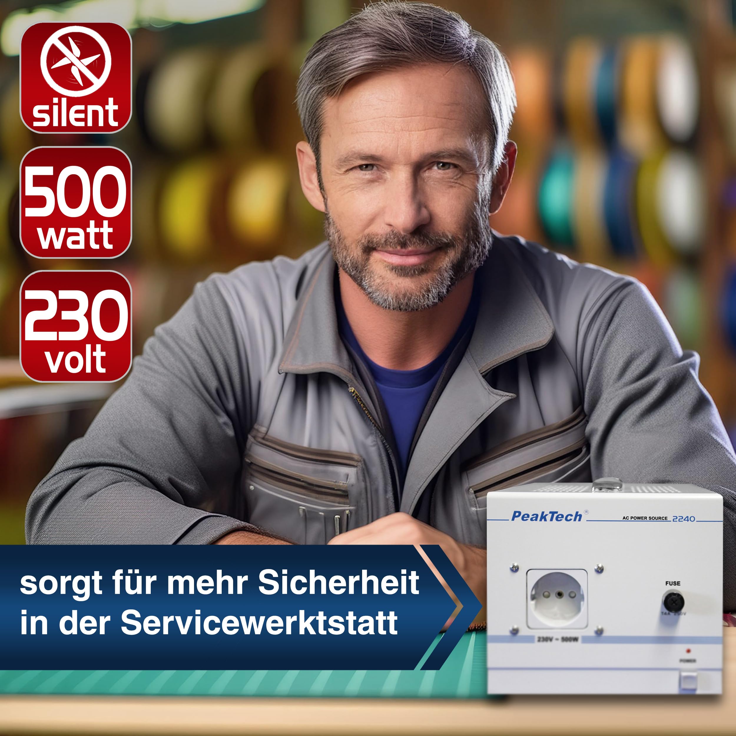 PeakTech 2240 - Mobiler Trenntransformator - Sicherheitstransformator 500VA