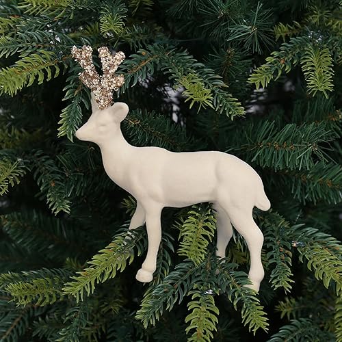 Miniatura 6 de SY Super Bang Decoraciones navideñas de reno de terciopelo, 2 piezas de estatua de ciervo flocado beige, decoración de mesa, para el hogar,