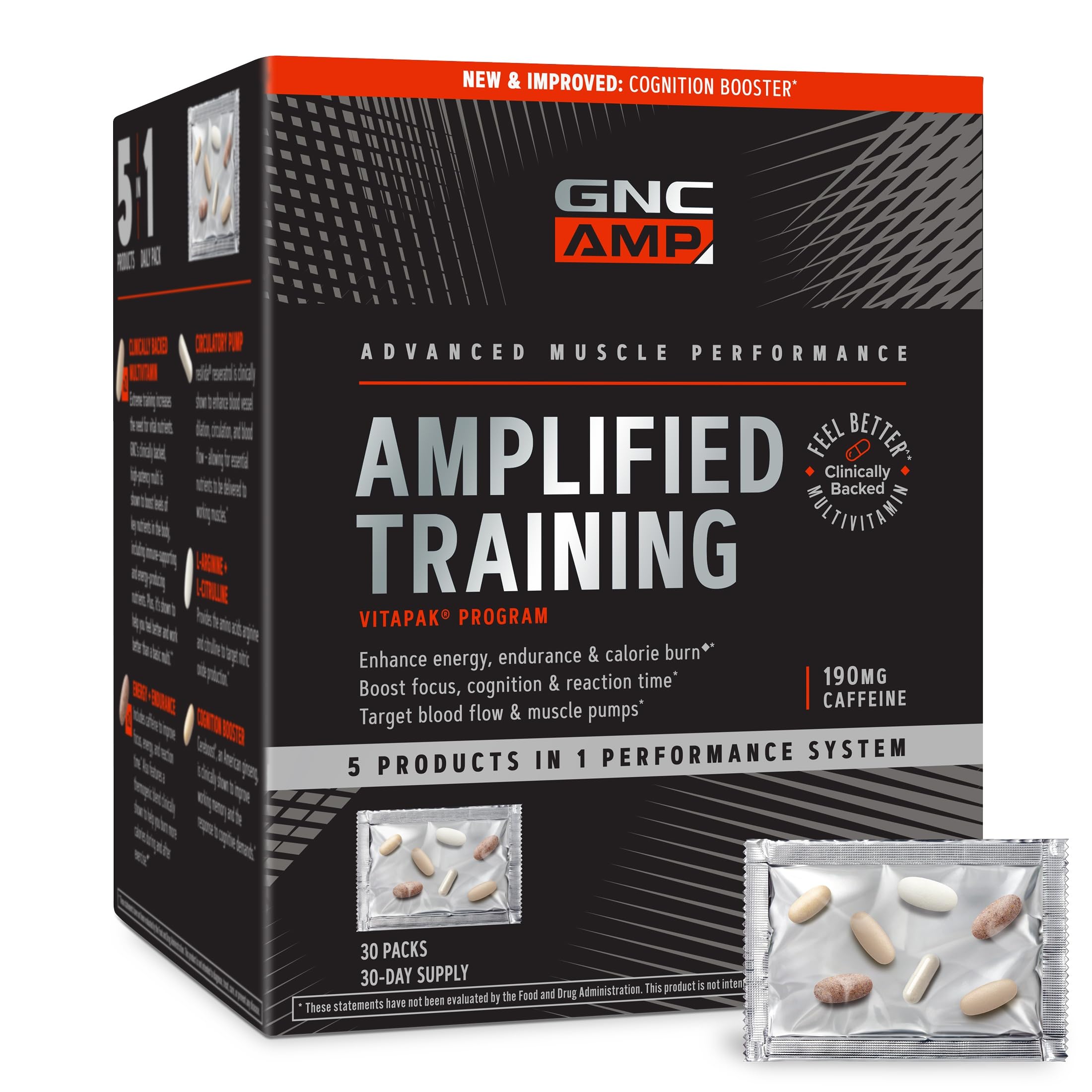 GNC AMP Amplified Training Vitapak, 5-in-1 System, 30 Count, 30 Servings