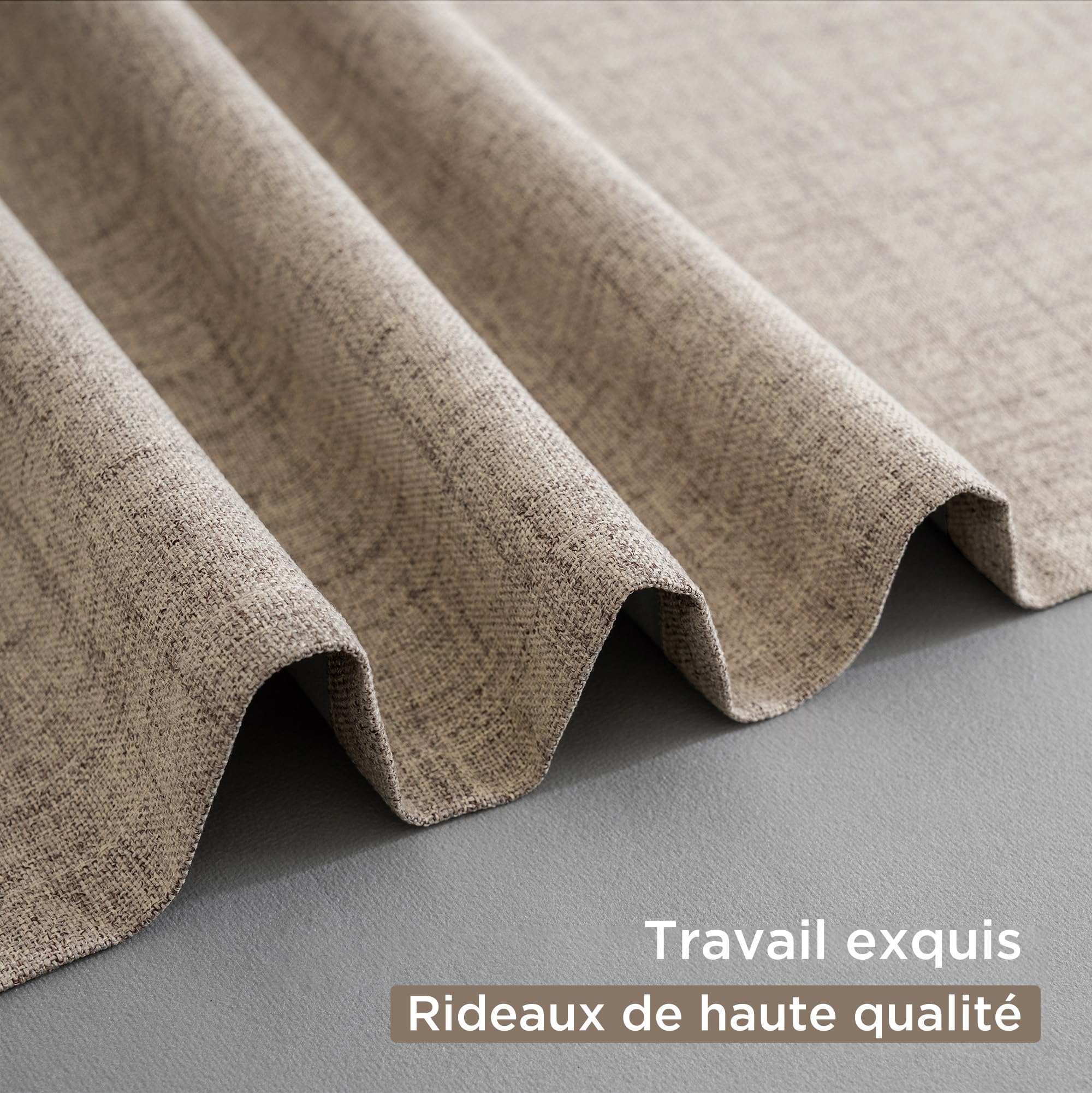 CUCRAF 100% Rideau occultant Thermiques 2 Pièces L167xH229, Rideau Lin Thermique Isolant Anti Froid et Chaleur Tenture Opaque à Oeillets Isolation Lumiere Anti UV Le Lin