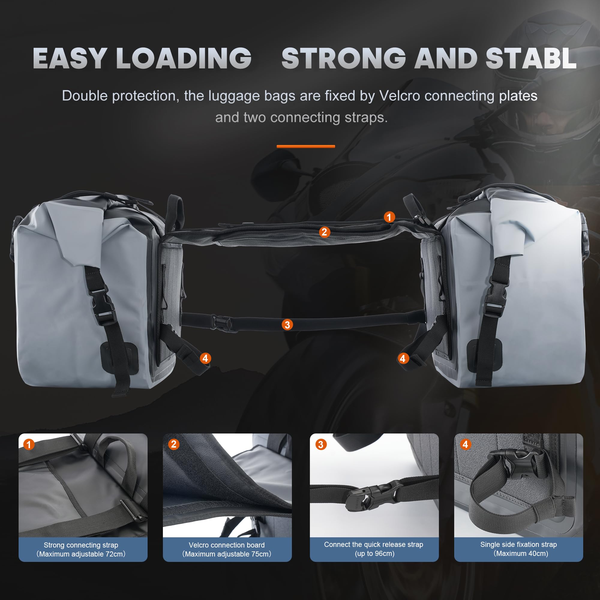 Moto Borsa laterale 50L (25L*2) Tronco Borsa Sedile Borsa Sella Accessori Moto (Grigio)