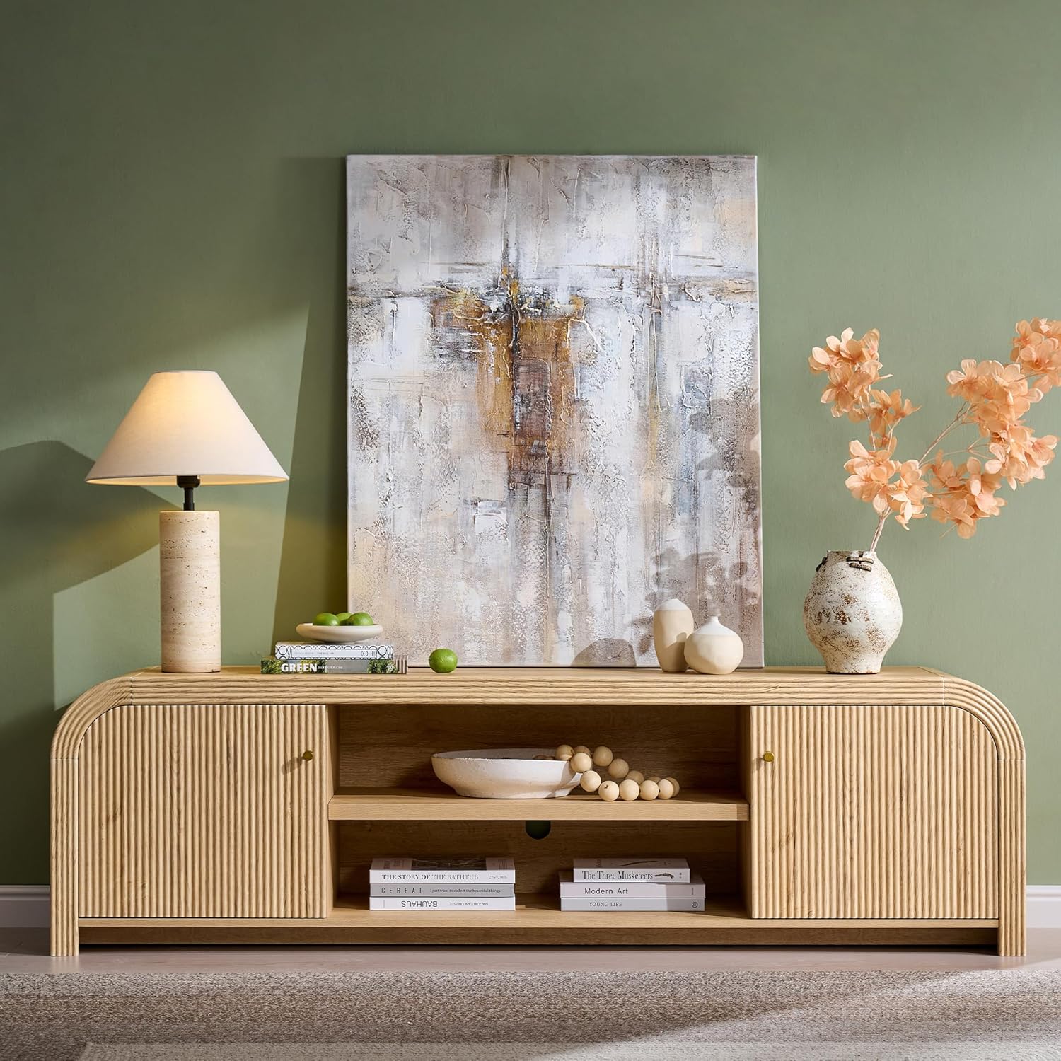 T4TREAM 70" Modern Fluted TV Stand, Long TV Table Entertainment Center with Storage, Media Console for Living Room with Door and Adjustable Shelves (Natural Oak) 4 81j6Odbt9mL. AC SL1500