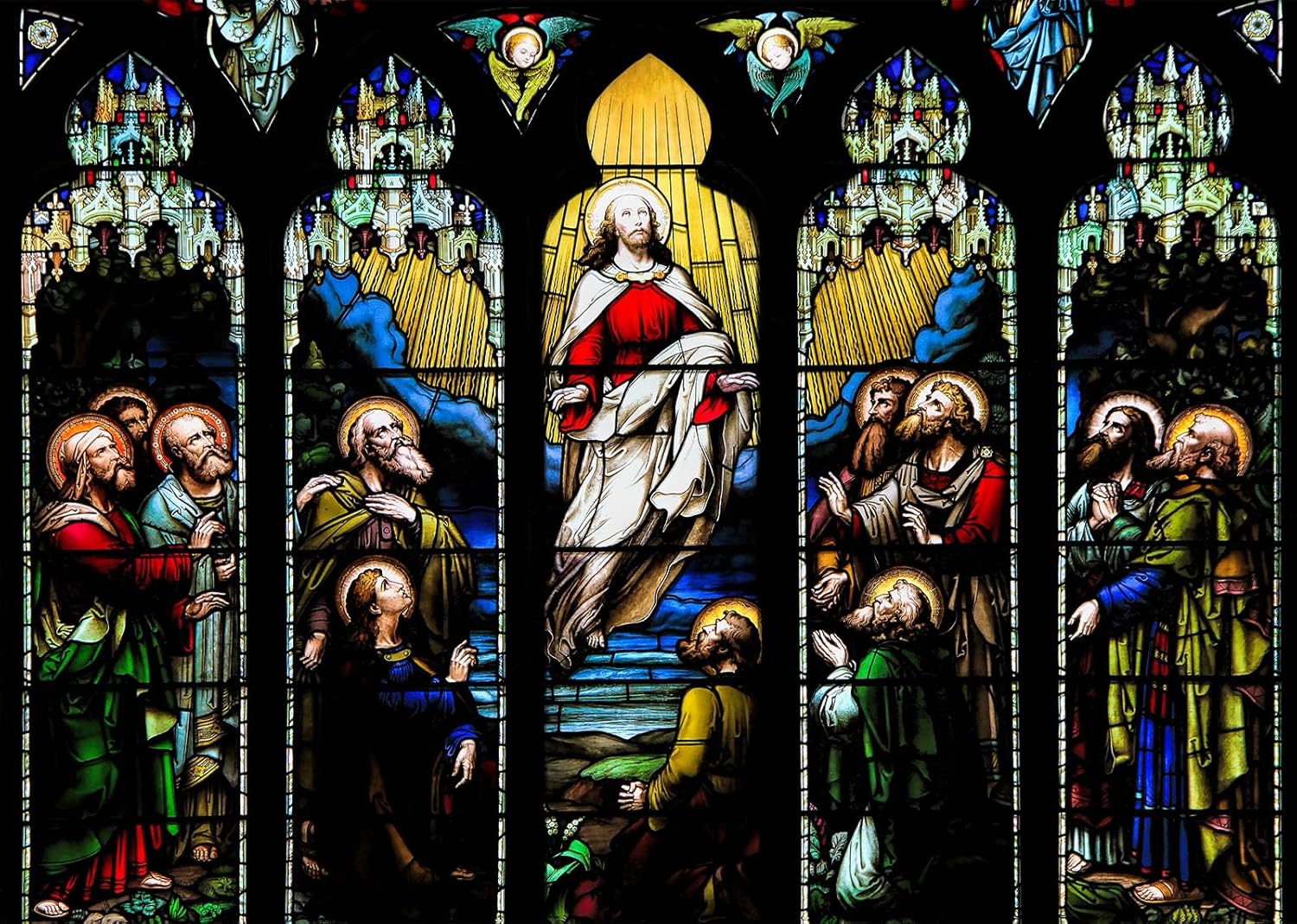 10x6.5ft Fabric Stained Glass Window Backdrop Bible Stories Medieval Cathedral Photography Background Christian Religious Belief Church Event Decorations Photo Booth Studio Props Wallpaper