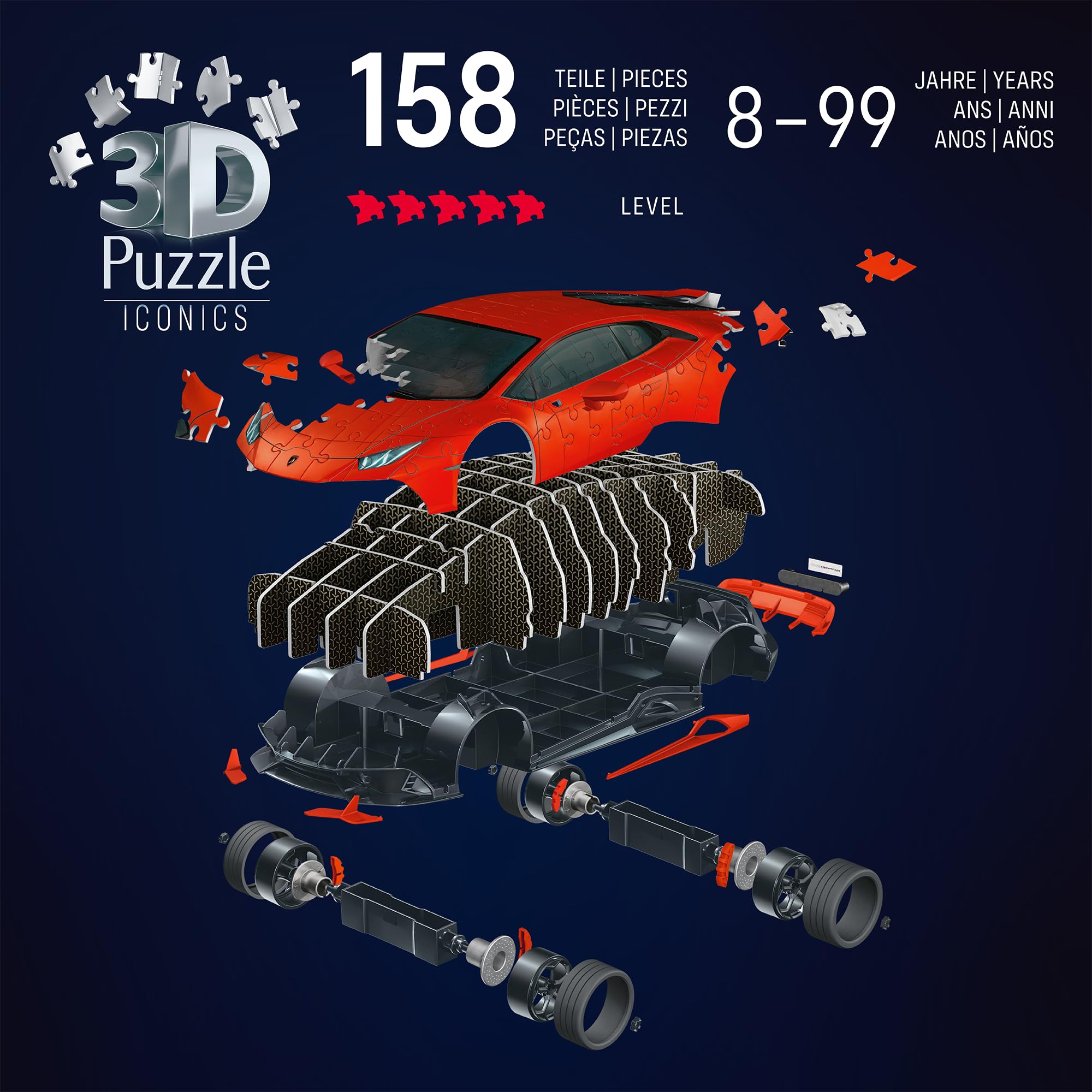 Ravensburger - Puzzle 3d Lamborghini Huracán EVO | Modellismo Da Costruire Adulti | 163 Pezzi | Regalo Bambino 8 Anni e Più | Regalo Adulti | Idee Regalo