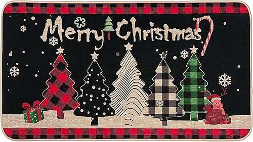 Juego de 2 alfombras de cocina con texto en inglés Merry Christmas, bonito Papá Noel y regalo de Navidad, tapete antideslizante lavable para el
