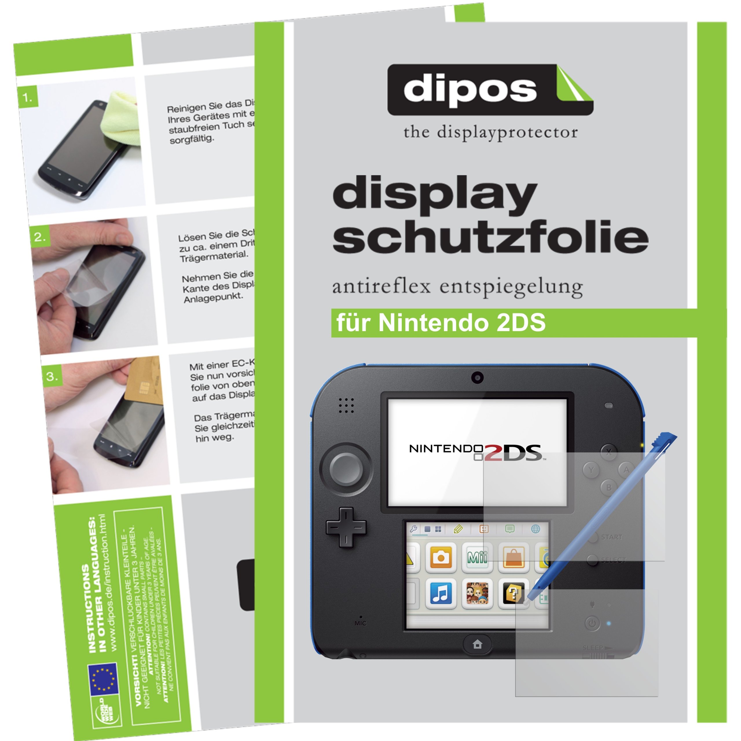 dipos 4x Protector de Pantalla mate para Nintendo 2DS | Antirreflejos, anti-reflectante, ajuste perfecto, antiarañazos, sin burbujas, compatible con huellas dactilares, autoadhesivo