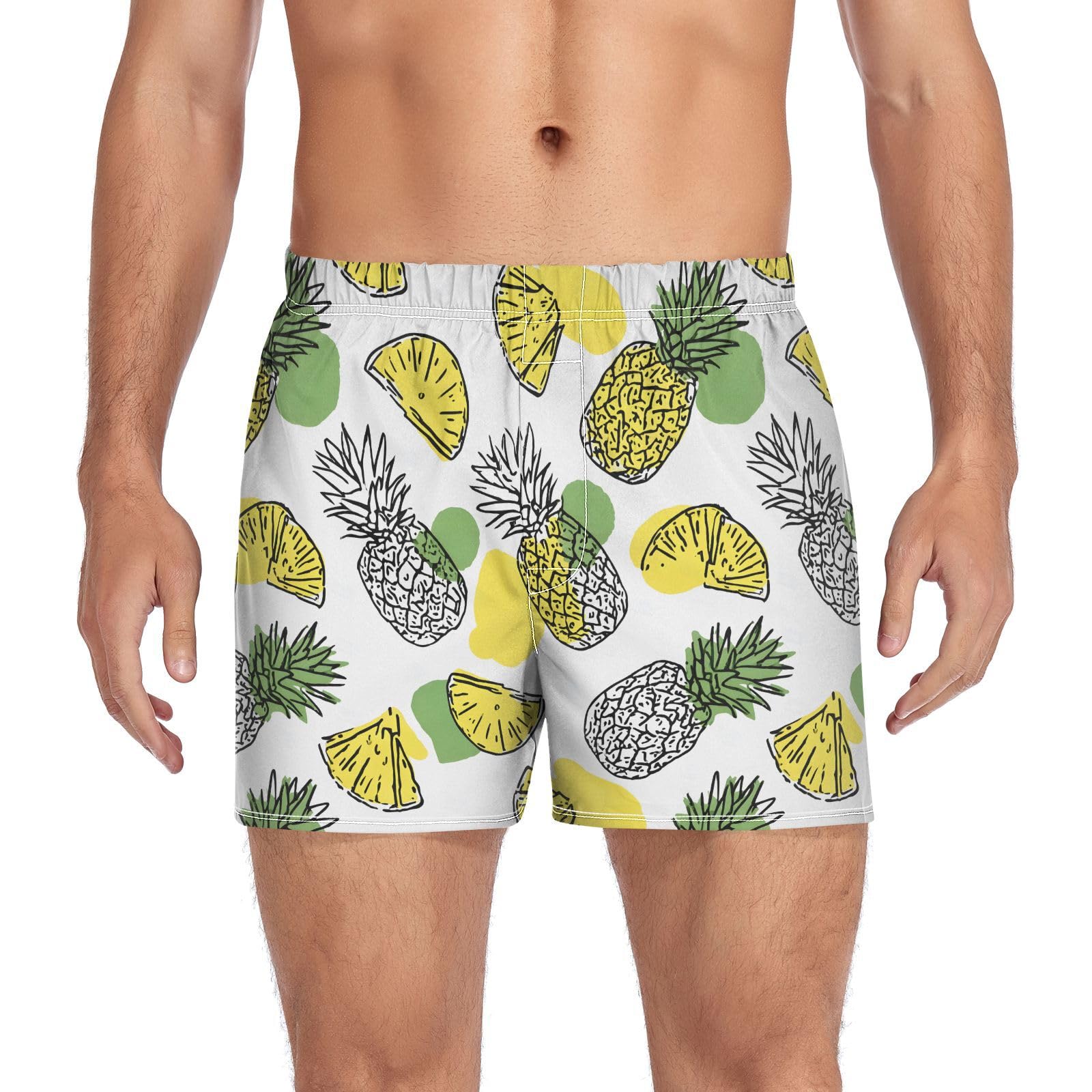 JSTEL Cotton Boxers for Men Cute Pineapple Yellow Green Fit Elastic Waistband Underwear S to XXL