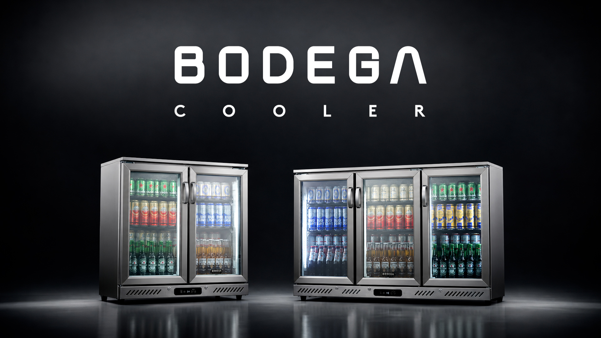 Image of BODEGA 53 inch W Back Bar Cooler Stainless Steel Counter Height Beverage Fridge, 11.4 Cu.Ft Commercial Beer Fridge, 3 Glass Door Display Drink Cooler with LED Light for Bar Pub Night Club