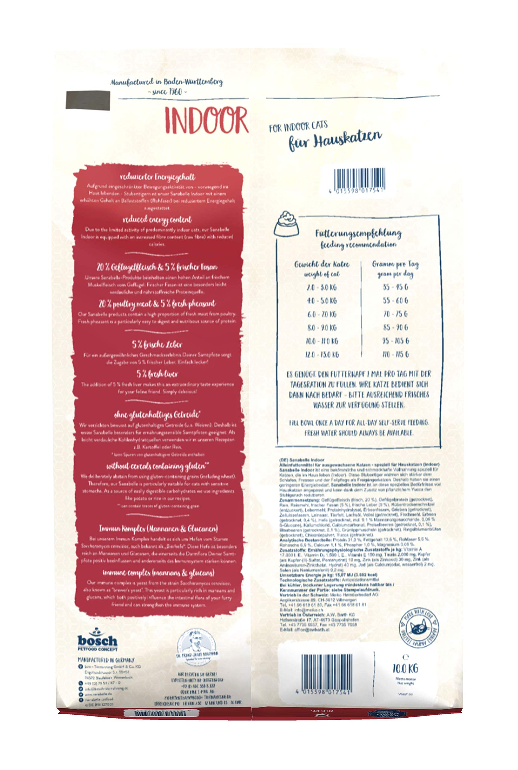 Sanabelle Indoor - aliments secs pour chats adultes (à partir de 12 mois) - spécialement adaptés aux chats d'intérieur et aux chats à mobilité réduite - 1 x 10 kg