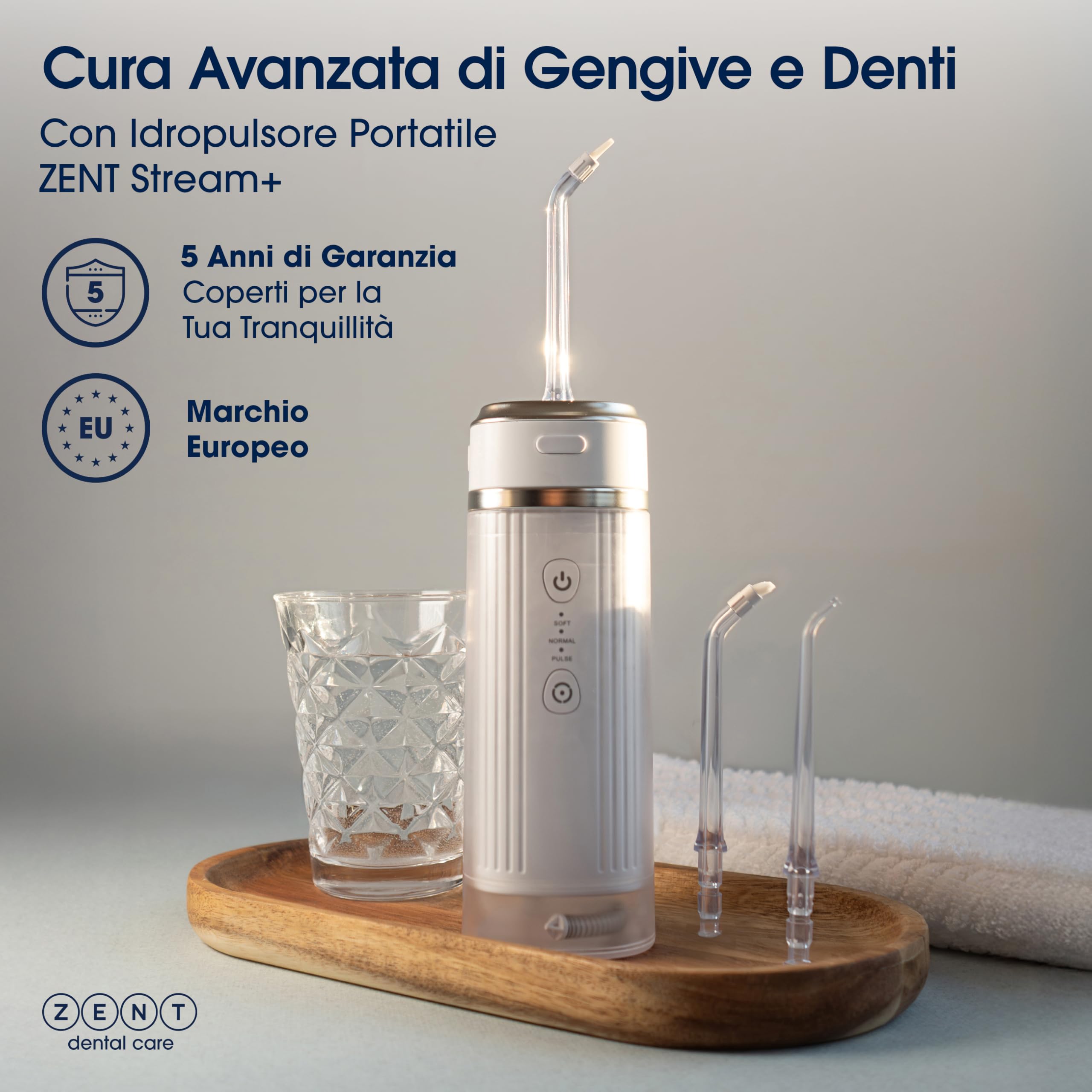 ZENT Idropulsore dentale portatile, Irrigatore orale da viaggio, Tecnologia rotante avanzata 360°, 3 testine speciali, Pressione regolabile, Rimozione della placca, Dimensioni compatte, Nero