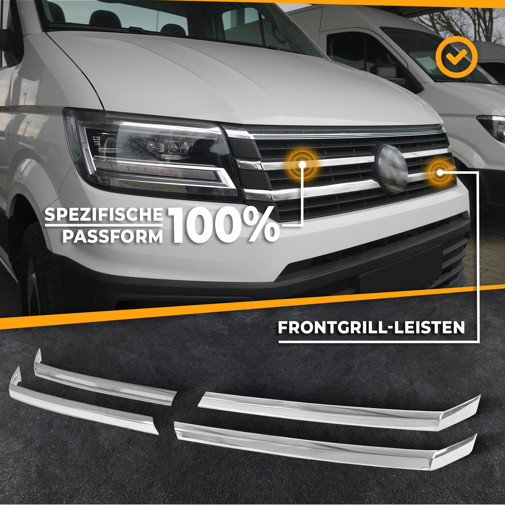 CHROMEMASTER | Kompatibel mit VW Crafter 2017+ | Leisten für Kühlergrill, Zierblenden, Rostfreier Stahl Poliert | Perfekte Passform; Neues, Attraktives Erscheinungsbild des Fahrzeugs