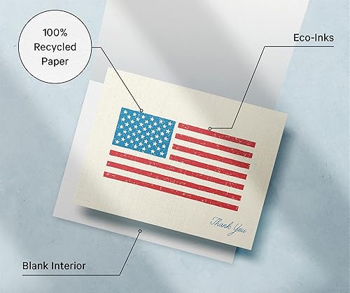 Miniatura 6 de Twigs Paper - Tarjetas de agradecimiento con la bandera estadounidense, 24 tarjetas de felicitación patrióticas en blanco con sobres, papelería