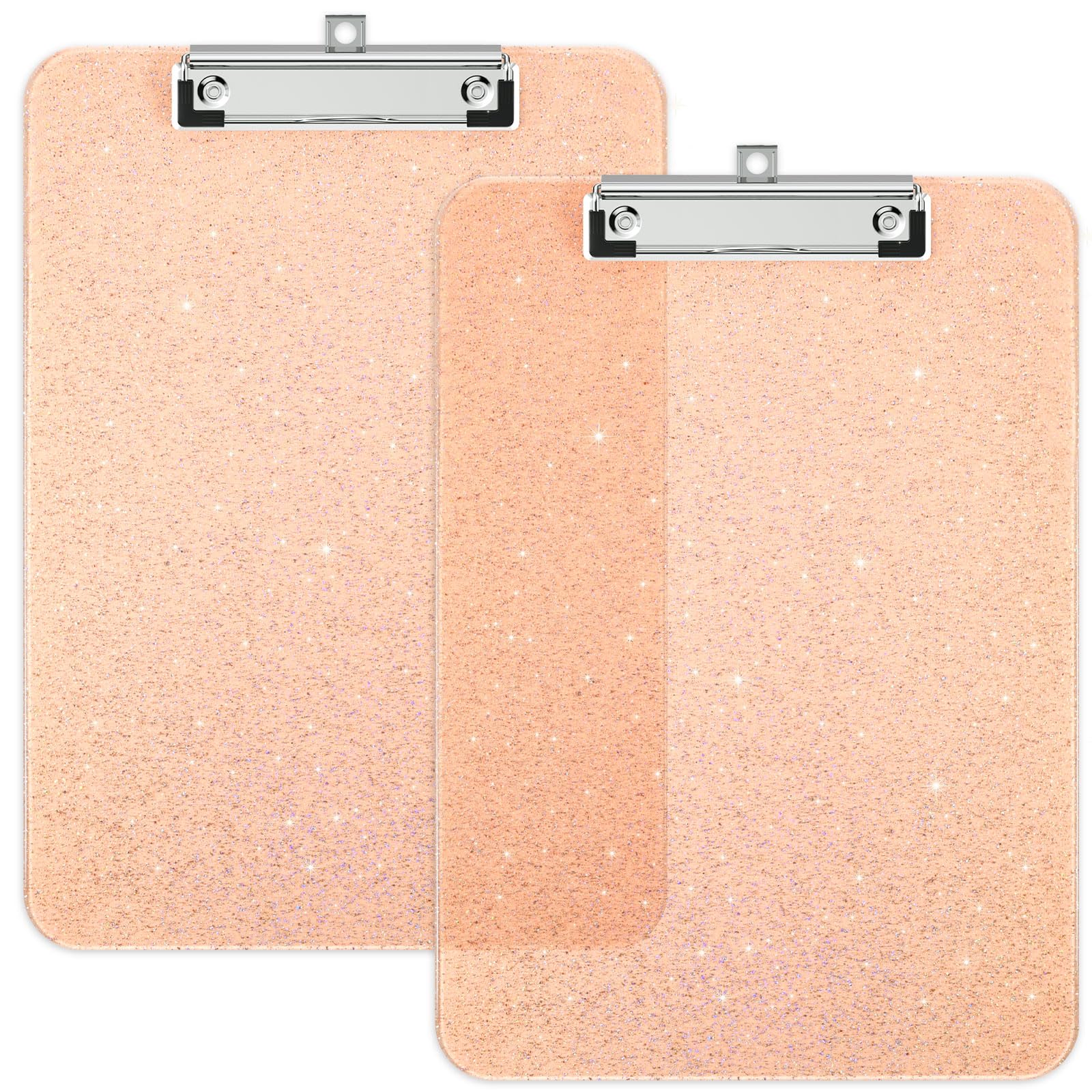 Zoenley A4 Plastic Glitter Clipboard Set of 2, Sparkly Pink 12.5 x 9 Letter Size for Classroom, Students, Teacher, Nurse, 8.5 x 11 Clip Board with Low Profile Clip, Office & School Supplies