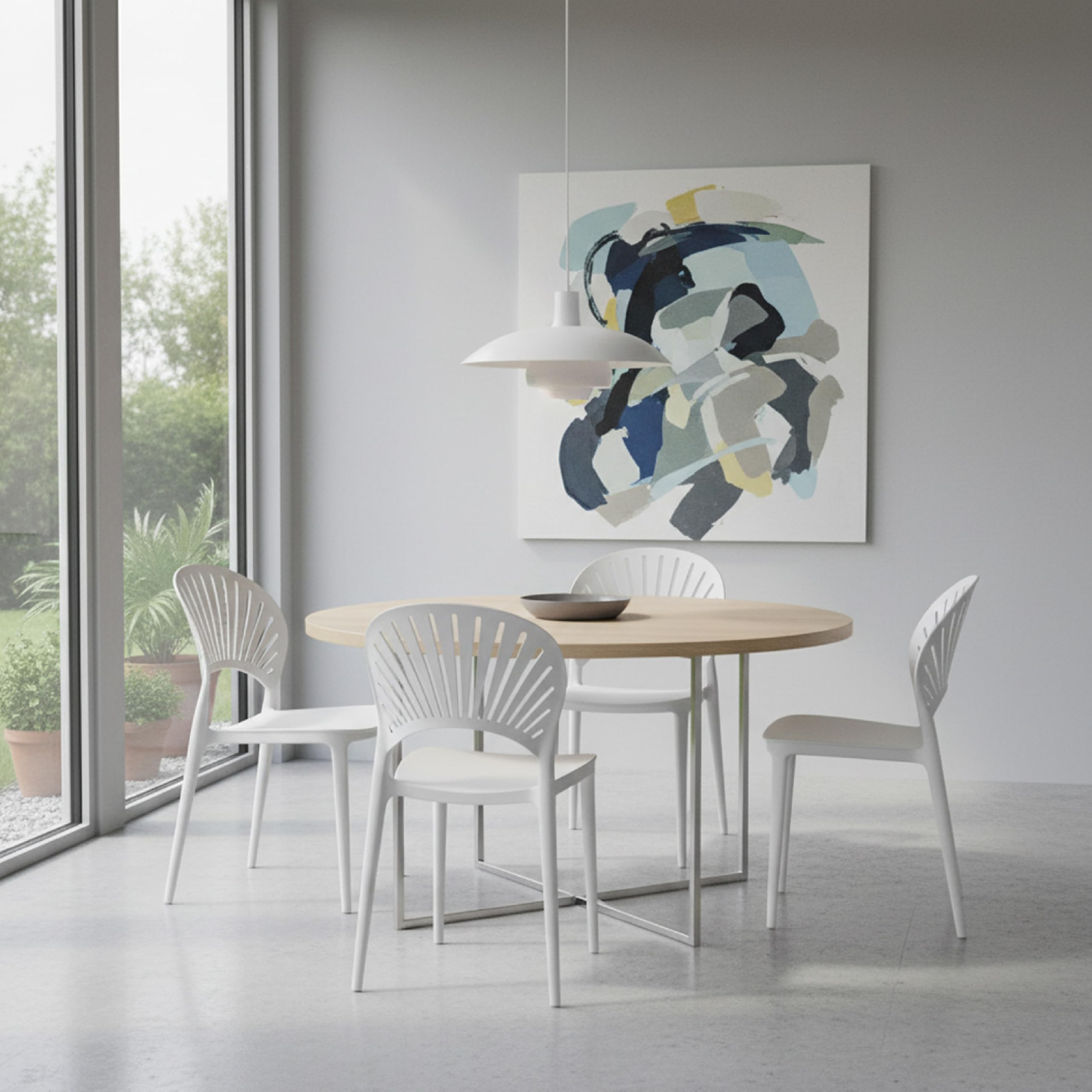 Baroni Home Set 4 Sedie in Plastica Impilabili, Senza Montaggio, Facili da Pulire, con Gommini Antiscivolo, per Cucina, Soggiorno, Sala da Pranzo, 36x37x72 cm Bianca Schienale a Raggi